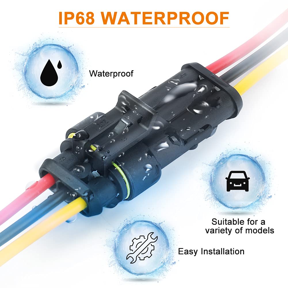 NAOEVO 2 Pin Connector Waterproof, 16 AWG 2 Wire Connectors, Automotive Electrical Male and Female Plug with Heat Shrink Tubing for Car Truck Boat Wire Connection, 6 Kits