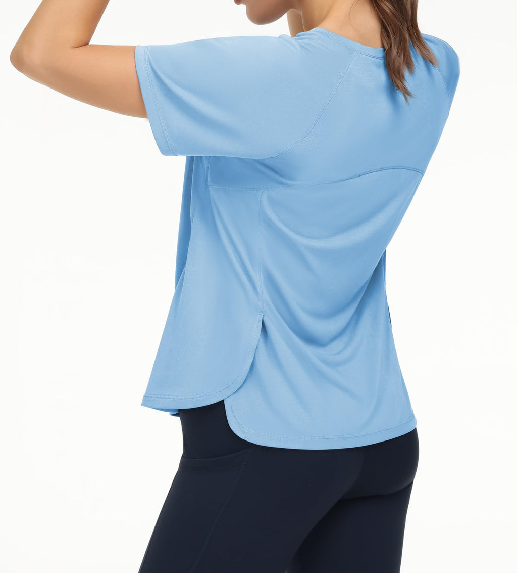 THE GYM PEOPLE Women's Short Sleeve Workout Shirts Breathable Yoga T-Shirts with Side Slits Athletic Tee Tops