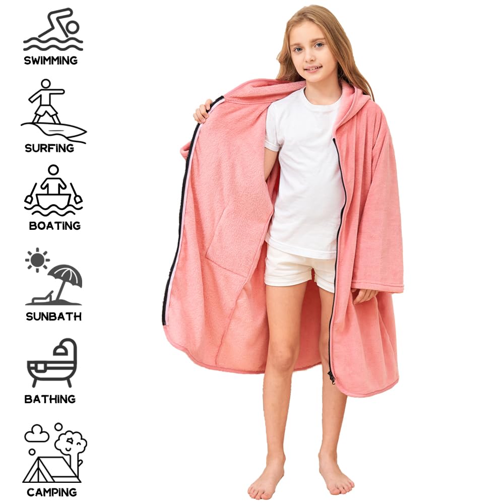 Hiturbo Kids Bath Towel Hoodie: Soft Plush Zipper Surf Poncho - Warm Fleece Changing Towels Swimming Outerwear (Blue)