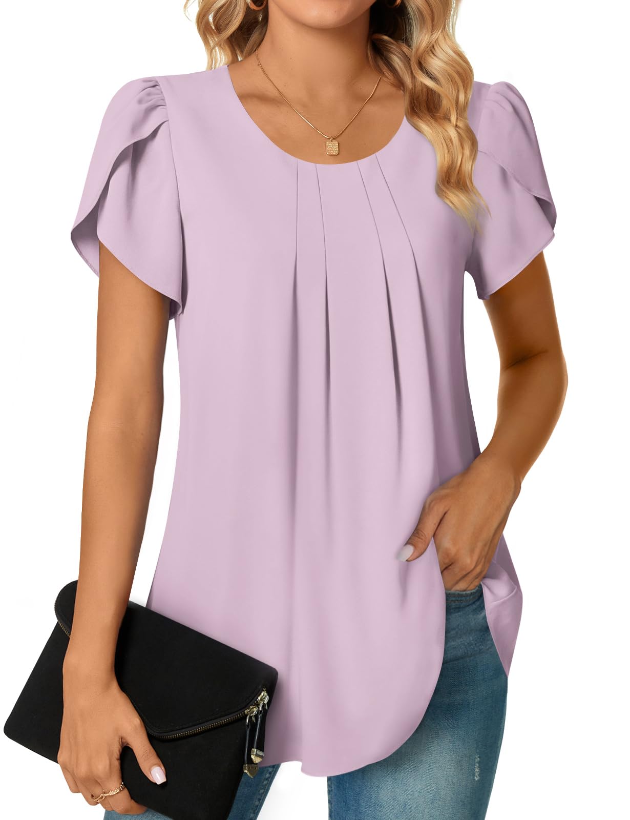 Bestbee Womens Plus Size Tops Dressy Casual Summer Chiffon Blouses Short Sleeve Dress Shirts Business Loose Fit Tunics