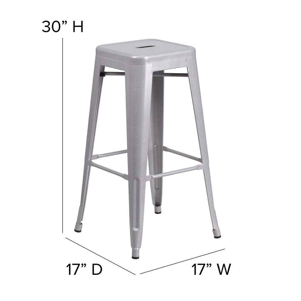 Flash Furniture 30"H Commercial Modern Metal Backless Barstool, Indoor/Outdoor Industrial Square Stacking Bar Stool for Patio Bars/Restaurants, Black