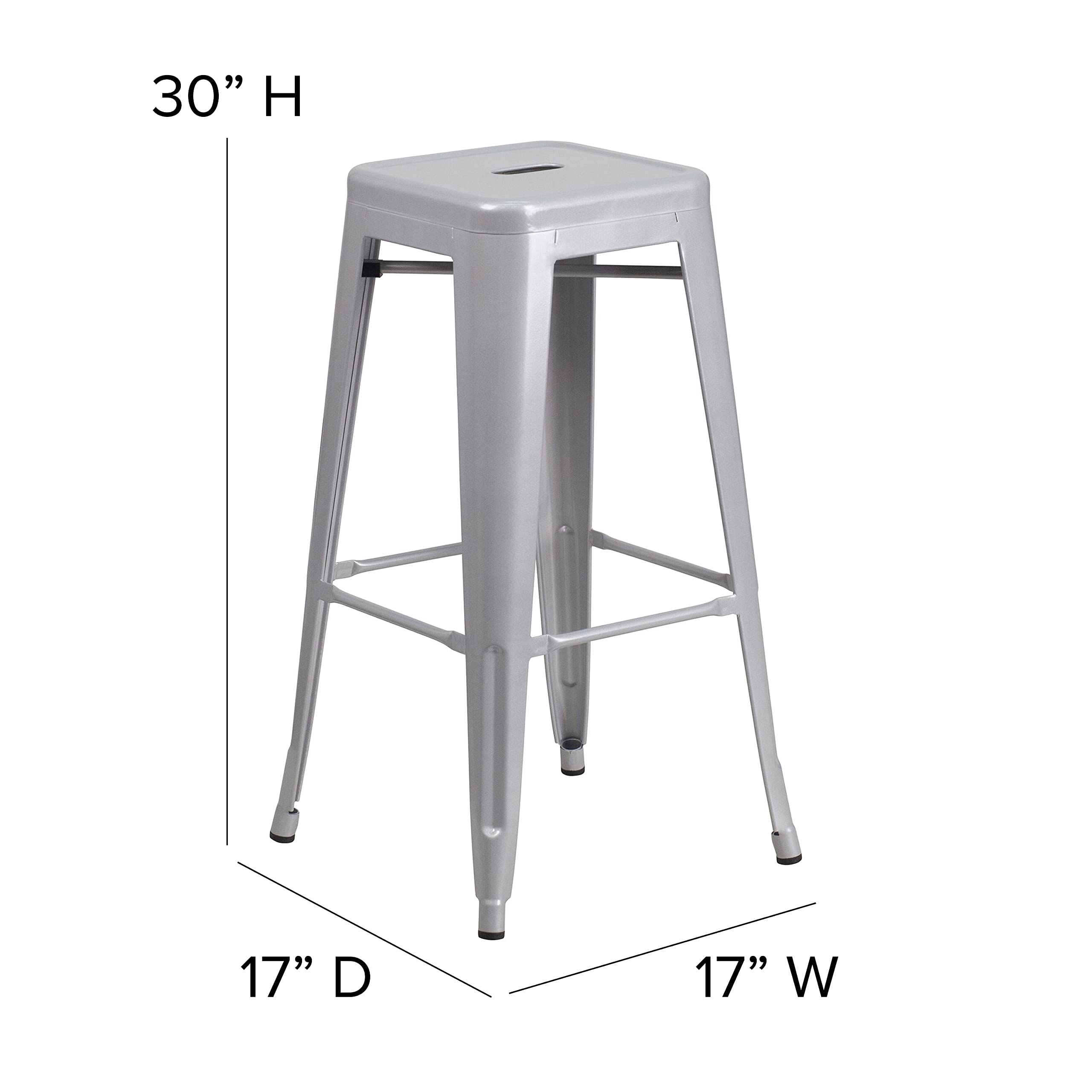 Flash Furniture 30"H Commercial Modern Metal Backless Barstool, Indoor/Outdoor Industrial Square Stacking Bar Stool for Patio Bars/Restaurants, Black