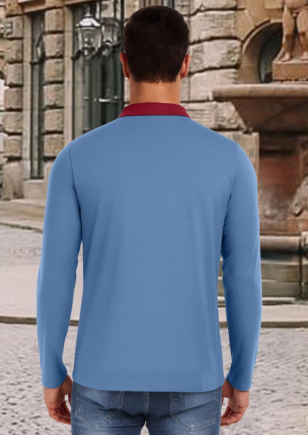 PEGENO Mens Polo Short/Long Sleeve Shirt Classic Button Basic Solid Color Designed Collared Polo Shirt Fashion Casual Shirts
