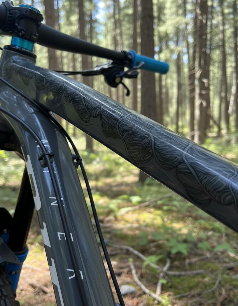 Bike Frame Protection Tape- High Impact Clear Vinyl Wrap Includes Tool (4”x72) Bicycle Frame Protector, Mountain Bike Frame Guard Chainstay Protector (Art Deco)