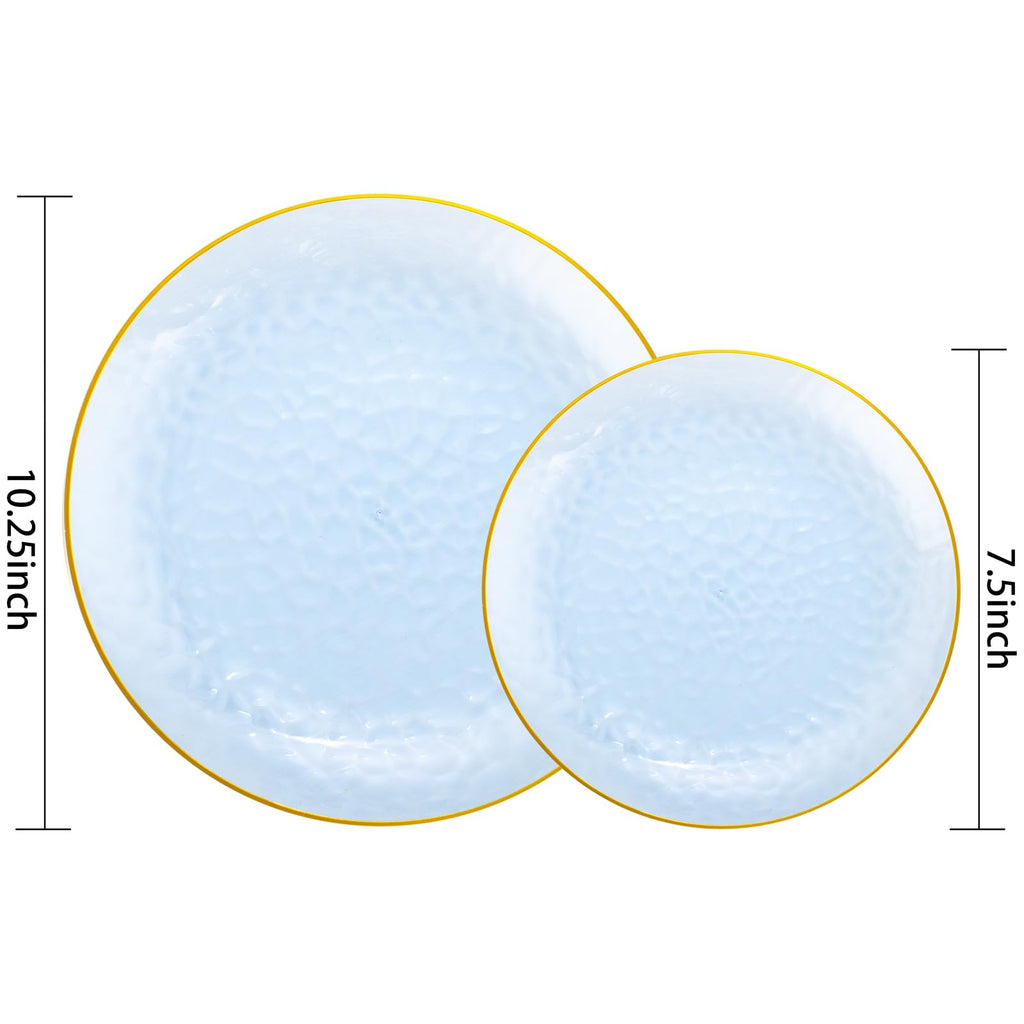 Rubtlamp 100Pcs Amber Gold Plastic Plates, Disposable Plates With Gold Rim, Heavy-duty Party Platos, Hammered Plastic Plates Include 50 Clear Dessert Plates, 50 Dinner Plates for Party
