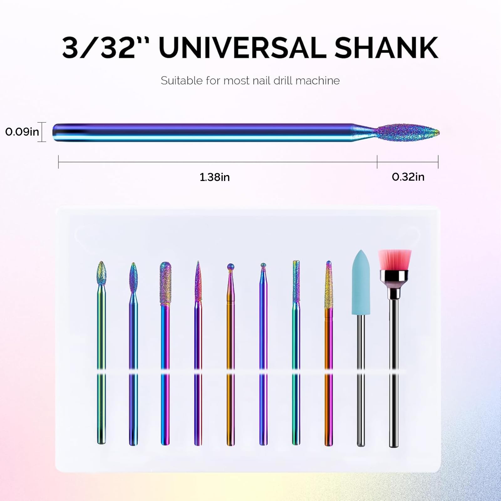 MelodySusie 10pcs Nail Drill Bits Set, 3/32 Inch Diamond Cuticle Bits for Nail Drill E-File, Manicure Pedicure Remover Tools for Acrylic Gel Nails, Salon Home Use Nail Care Supplies, Rainbow