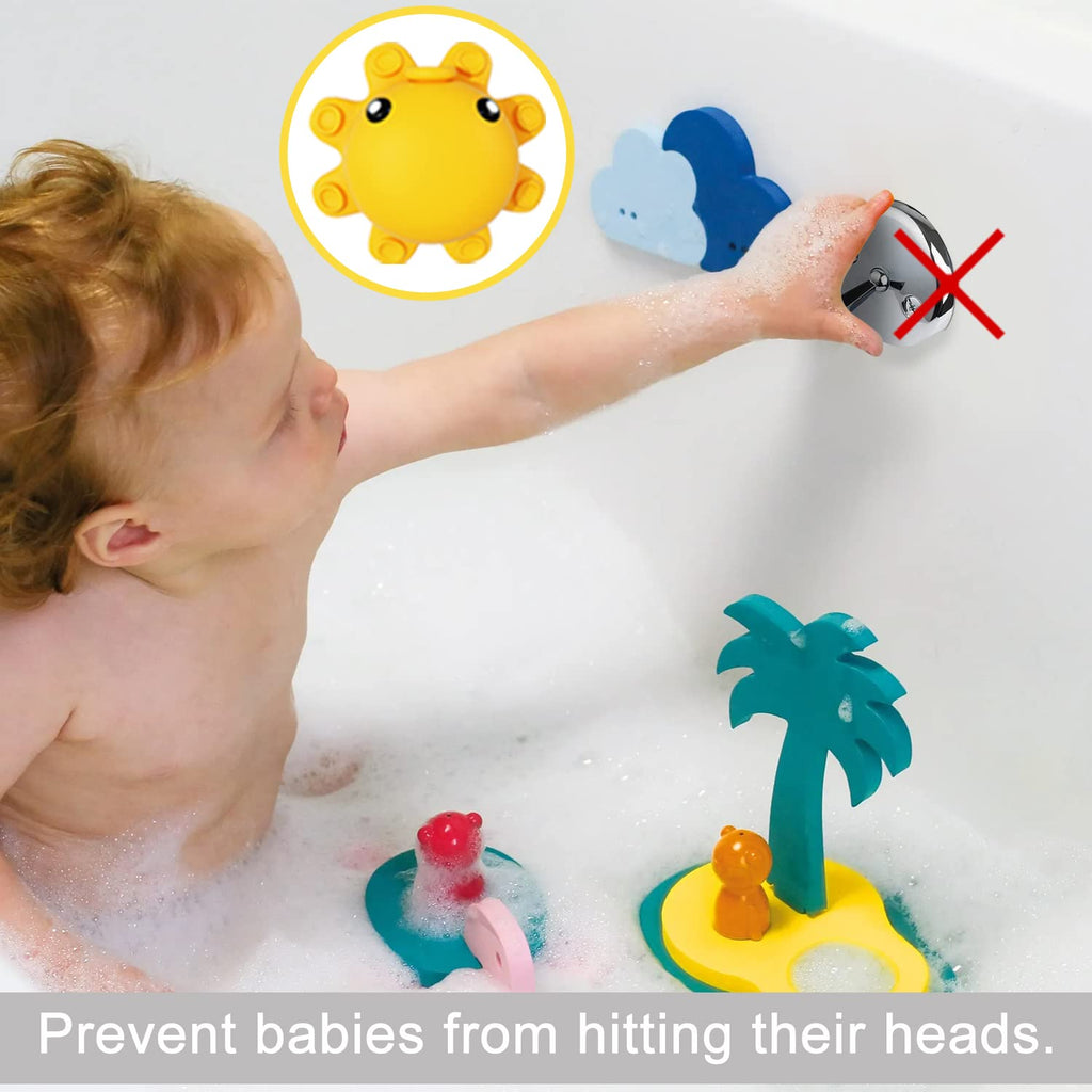 Bathroom Bathtub Overflow Drain Cover- Silicone Bath Tub Drain Cover, Tub Overflow Drain Stopper with Suction Cups, Adds Inches of Water for Deeper Bath, Cute Bathroom Accessories, Baby Blue