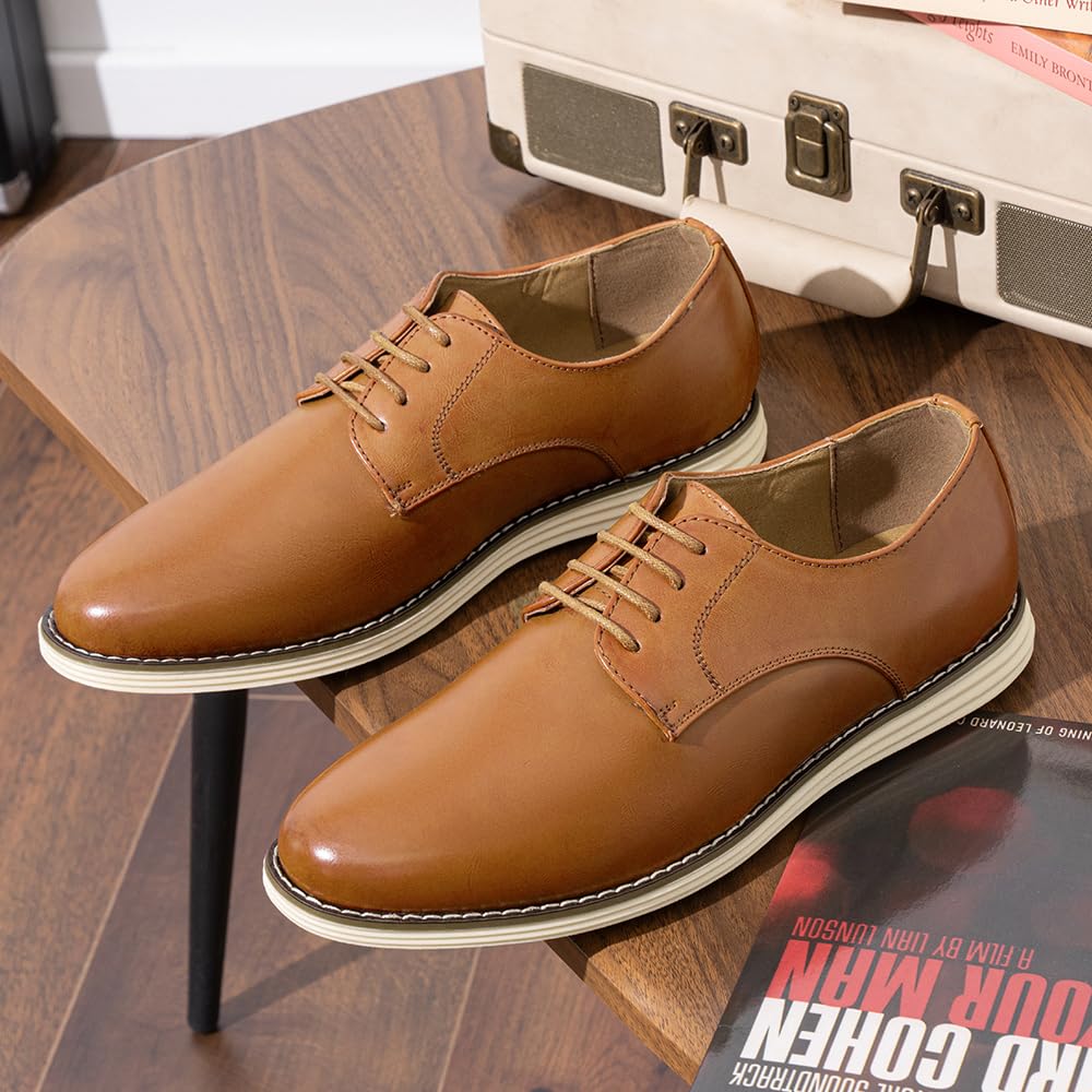 Vostey Mens Casual Dress Shoes Wingtip Plain Business Dress Shoes for Men