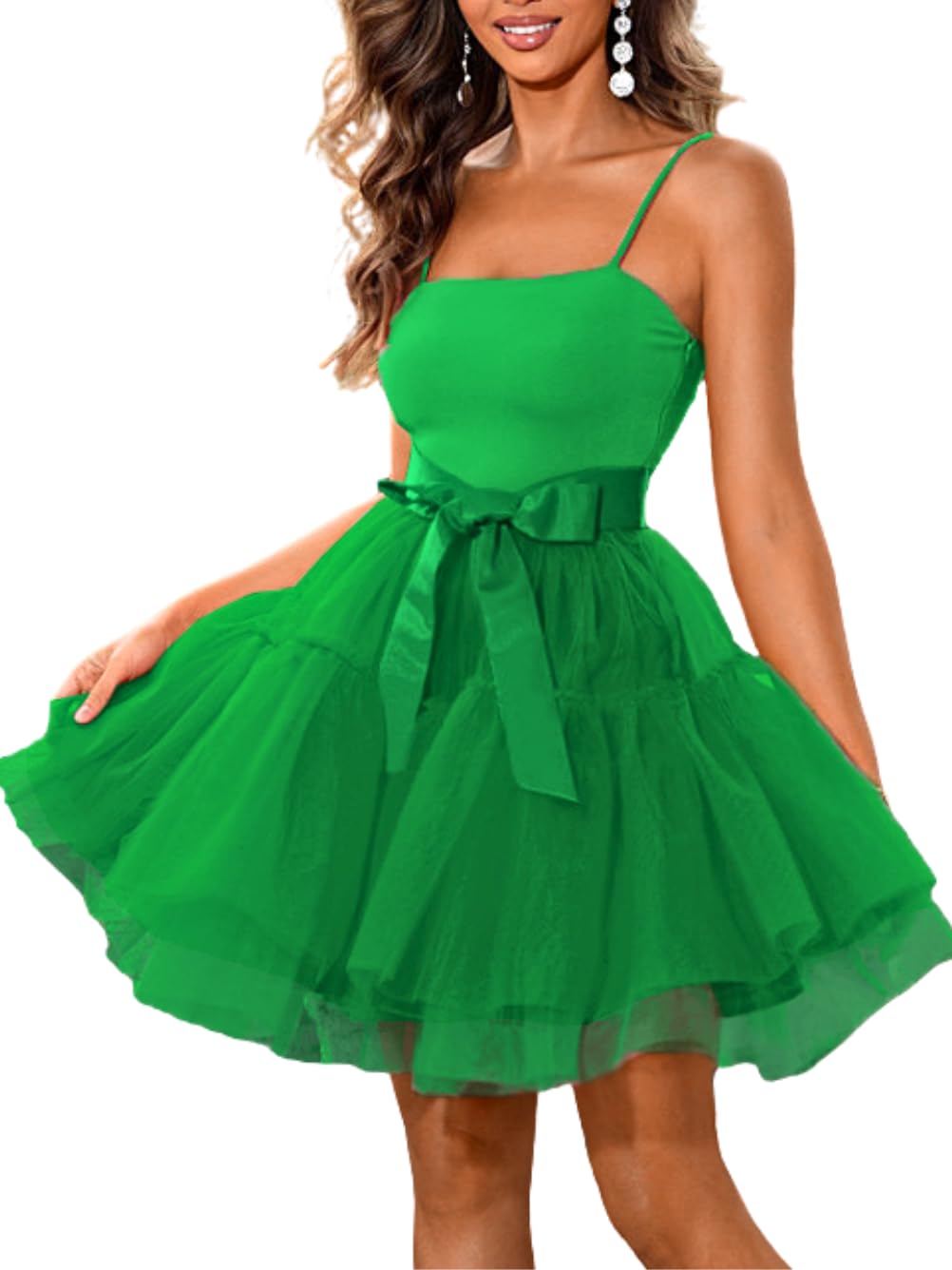 Kaei&Shi Poofy Short Tulle Dress,Spaghetti Strap Semi Formal Dresses for Women,Elegant Birthday Outfit Homecoming Cocktail