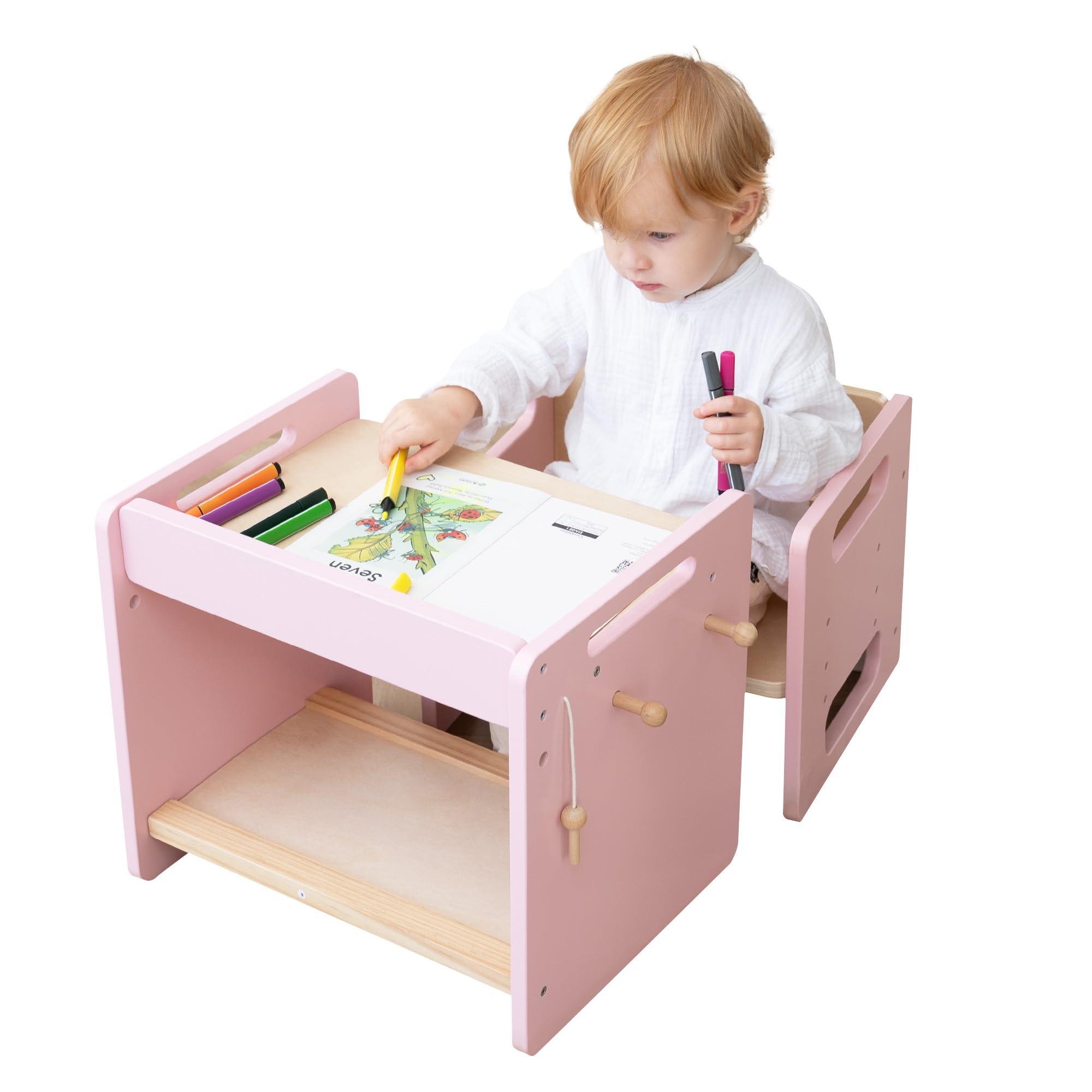 bpmfkid Montessori Weaning Table and Chair Set - Adjustable Design for Toddlers, Ideal for Mealtime, Learning, and Play, Black