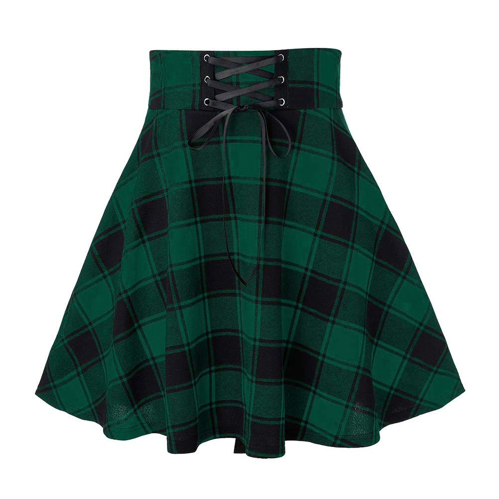 IDEALSANXUN Gothic Plaid Mini Skirts for Women Short High Waist Plaid Skirts