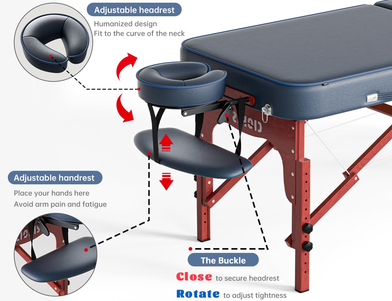 CLORIS 84" Professional Massage Table Portable Reinforced Wooden Leg 2 Folding Lightweight Spa Salon Tattoo Massage Bed Height Adjustable Hold Up to 1100LBS with Carrying Bag Black