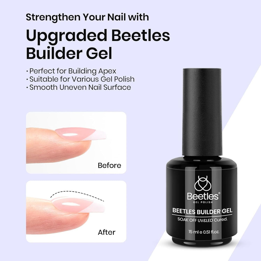 Beetles 2Pcs 15ml Gel Base and Top Coat Set - Upgrade No Wipe Extra Glossy Top Coat Finish for Gel Nail Polish, Soak Off UV/LED Lamp Needed, Essentials for Long-Lasting Manicure Kit