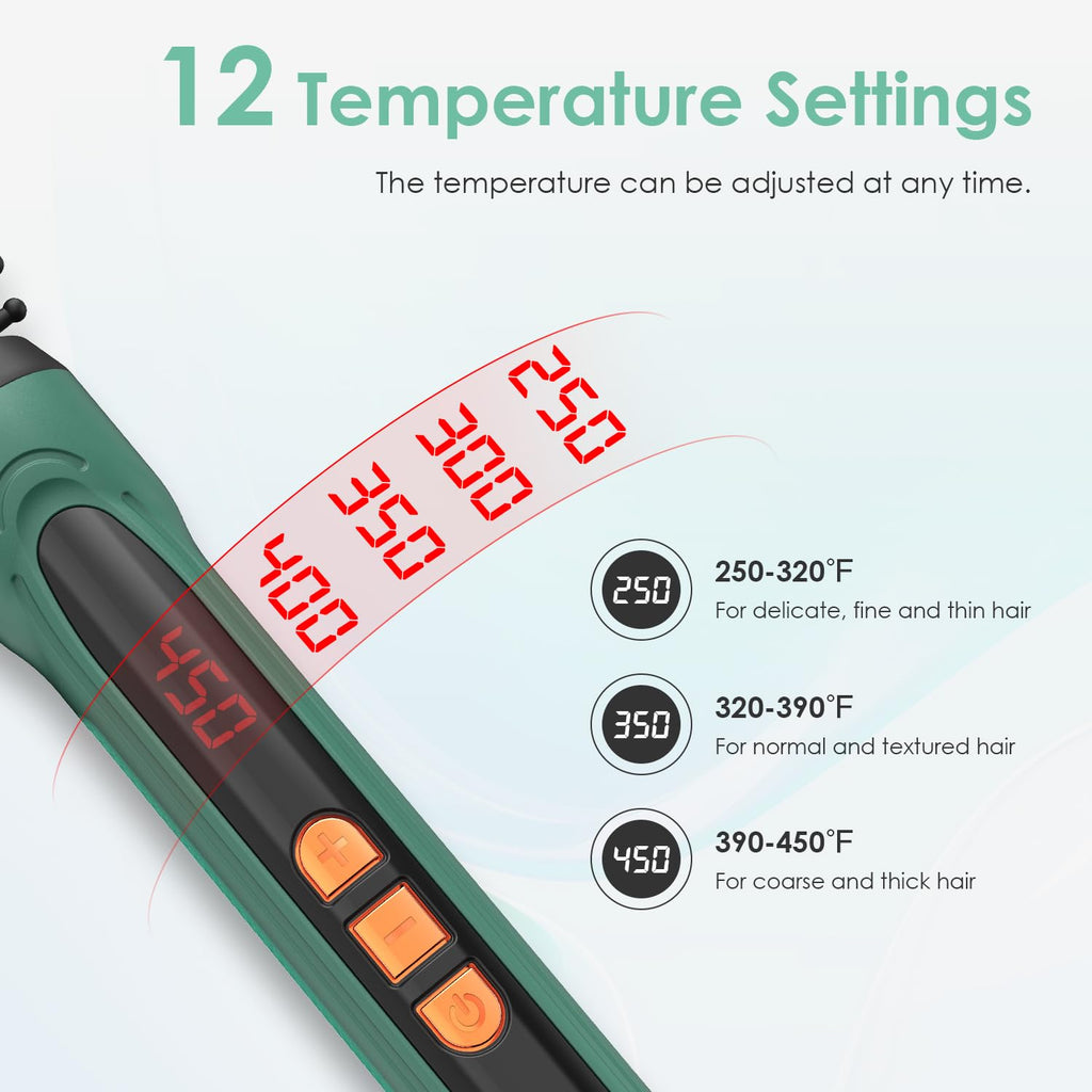 BANGMENG Mini Thermal Round Brush, 0.35 Inch Barrel Volume Heat Styling Brush for Men and Women Short Thin Curly Straight Hair, Heated Curling Iron,12 Temperature Setting (0.95 Inch with Bristles)