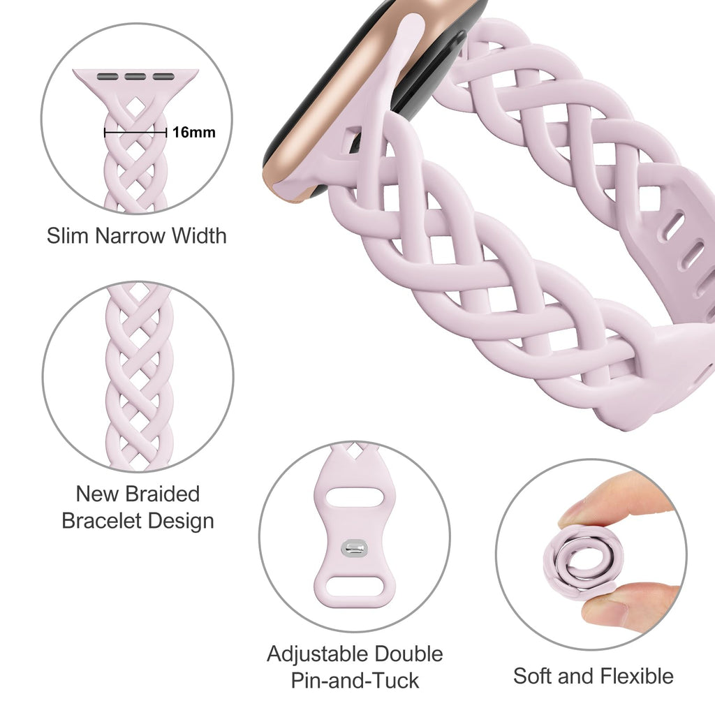 Slim Silicone Bands Compatible with Apple Watch Band 40mm 38mm 41mm 44mm 45mm 46mm 49mm 42mm Women Floral Breathable Braided Lace Thin Sport Strap Replacement Wristbands iWatch SE Series 11 10 9 8 7 6 5 4 3 ultra 2