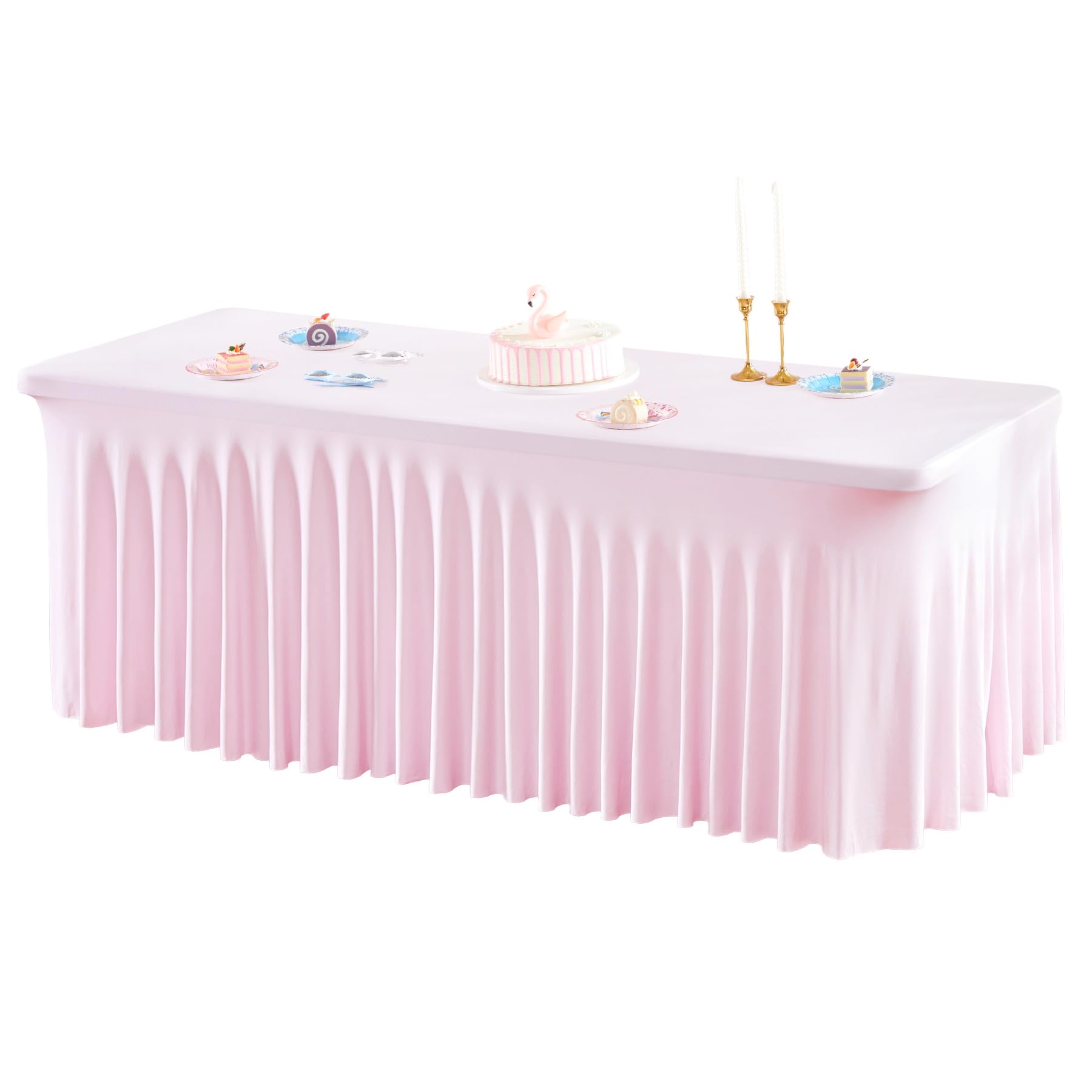 1 Pack Baby Blue Table Clothes for 4 Foot Rectangle Tables, One-Piece Wrinkle Resistant Stretch Spandex Table Covers with Skirt for Event Banquet Wedding Birthday Party