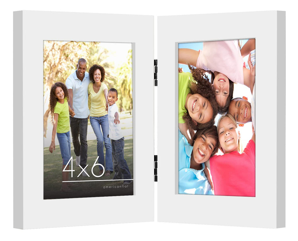Americanflat Hinged 4x6 Picture Frame with Shatter-Resistant Glass - Double Picture Frames with Engineered Wood - Signature Collection - Photo Frame for Tabletop Display - Black
