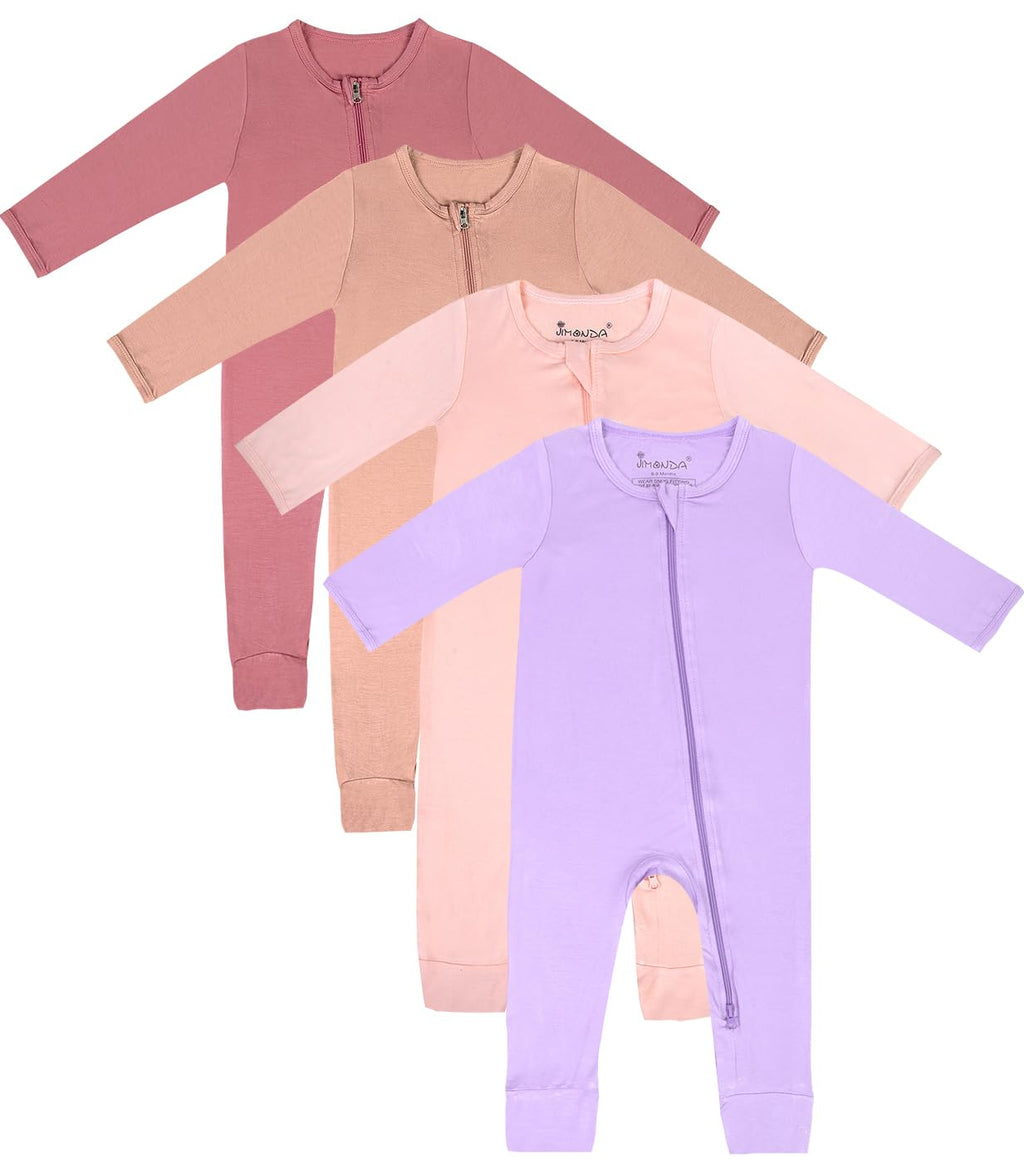 Jimonda Baby Footless Pajamas,Two Zip Closure Long Sleeve Romper,Infant Clothes Pjs 4 Pcs