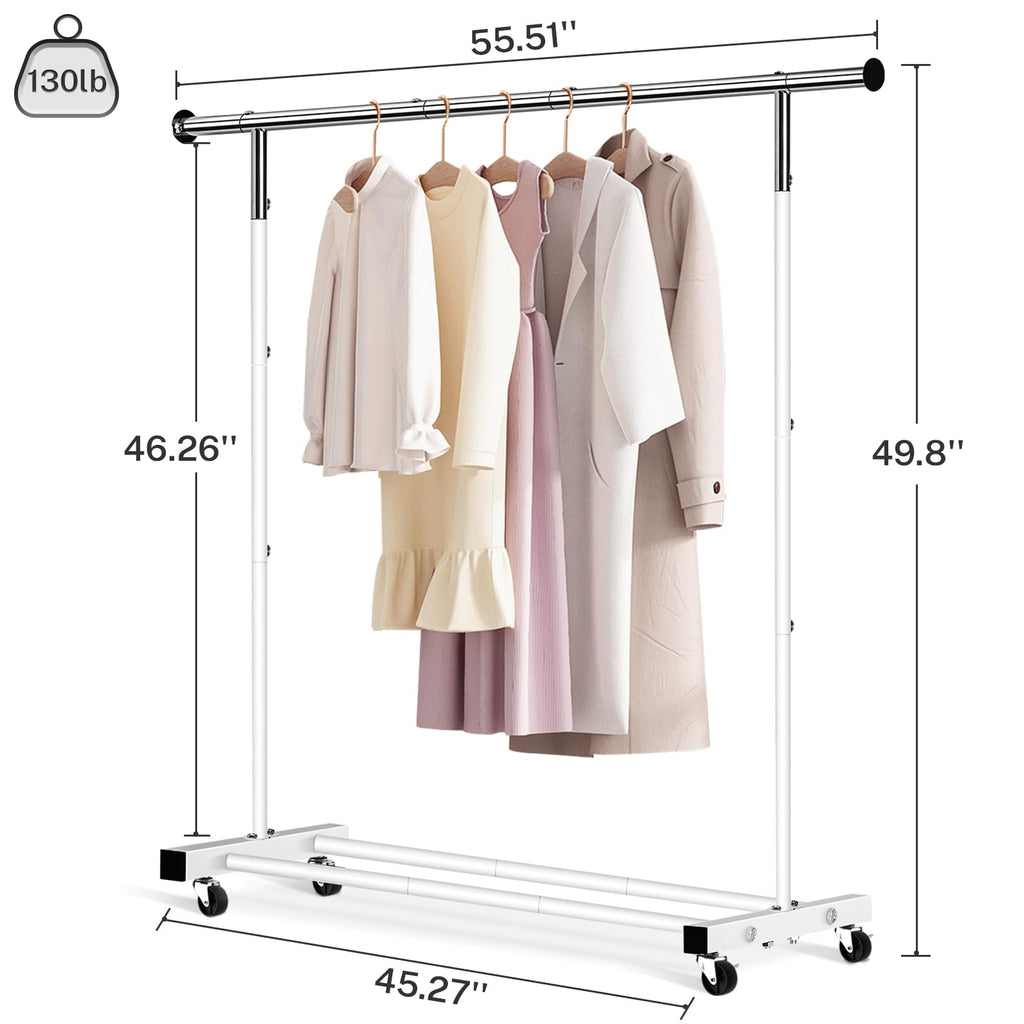 VICERII Clothing Rack, 55.51 Inch Heavy Duty Clothes Rack Rolling Garment Rack with Wheels and Bottom Shelf, 130LB Capacity Clothes Racks for Hanging Clothes, Coats, Shirts, Sweaters, Skirts, Black