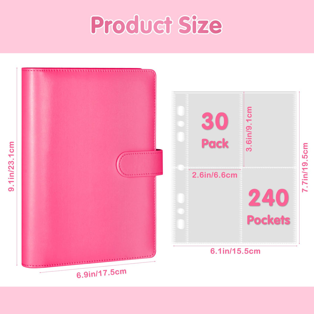 A5 Kpop Photocard Binder with 30 Pack 4-Pocket Card Pages, 6 Ring A5 Binder Card Collector Album with 240 Card Slots,PU Leather Binder Cover with Magnetic Buckle Closure for Organizing Trading Card