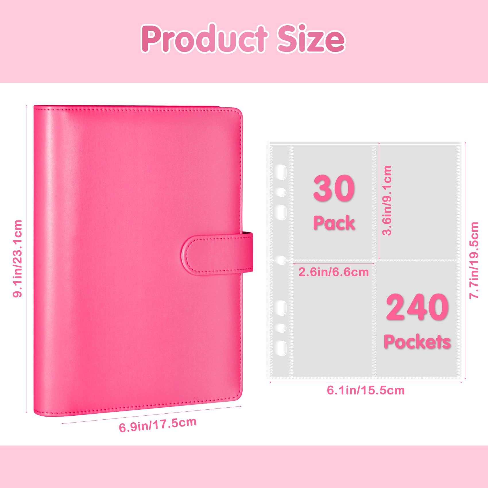 A5 Kpop Photocard Binder with 30 Pack 4-Pocket Card Pages, 6 Ring A5 Binder Card Collector Album with 240 Card Slots,PU Leather Binder Cover with Magnetic Buckle Closure for Organizing Trading Card