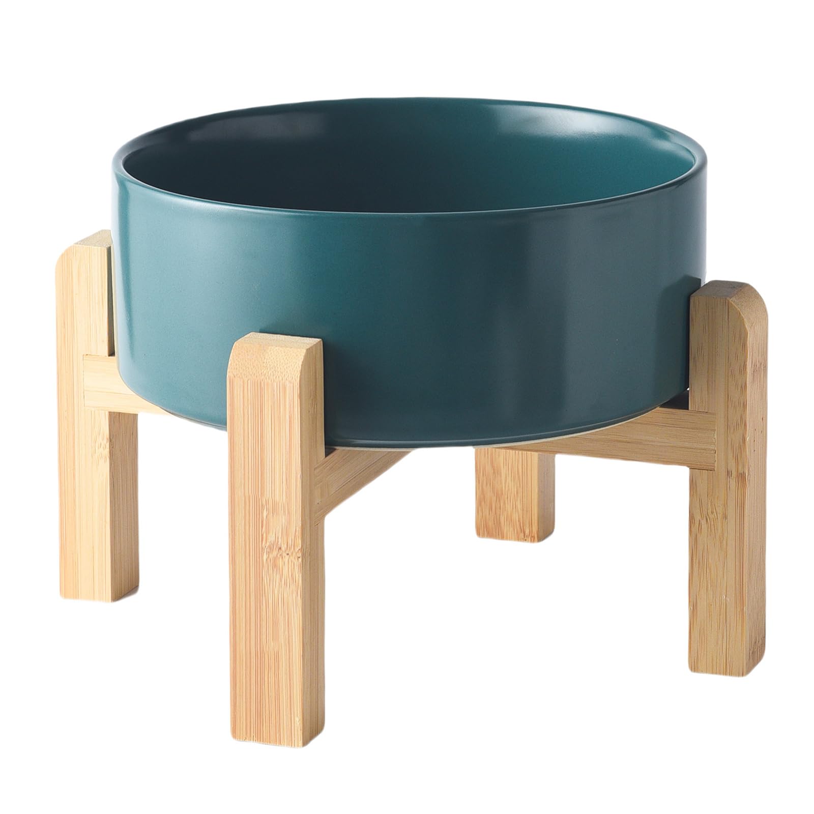 6'' Ceramic Raised Dog Bowl - 30Oz Dog Food & Water Bowl with Elevated Non-Slip Bamboo Stand, Dishwasher & Microwave Safe, Anti Vomiting Heavy Duty Pet Bowl for Small and Medium Dogs, Black