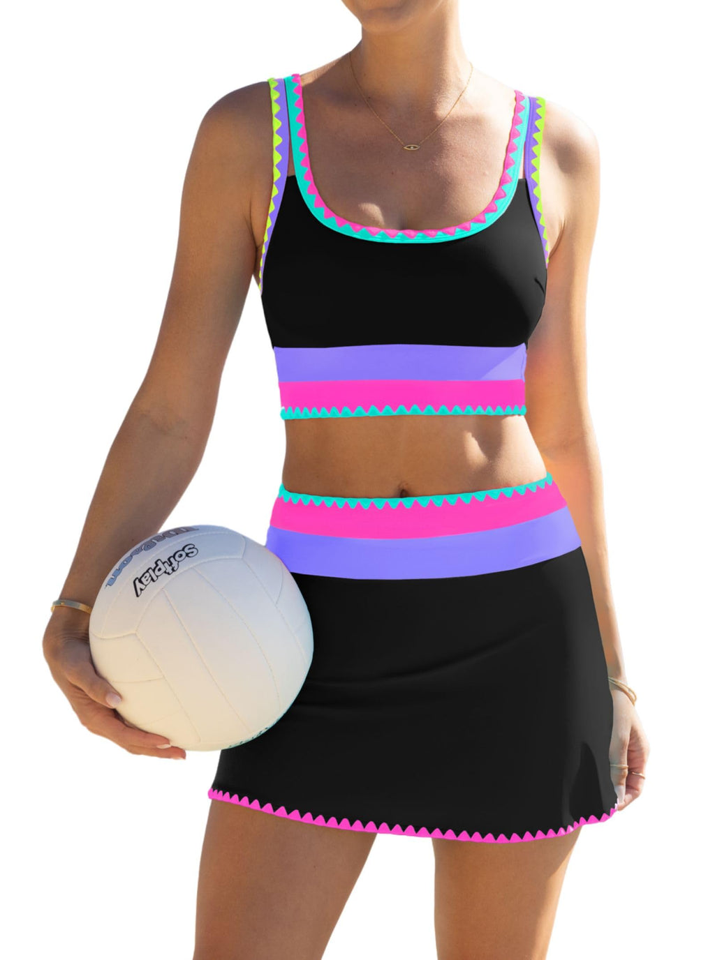 popvil High Waisted Bikini Sets for Women Tummy Control Swimsuits 3 Piece Bathing Suits Neon Swimwear with Skirt 2026