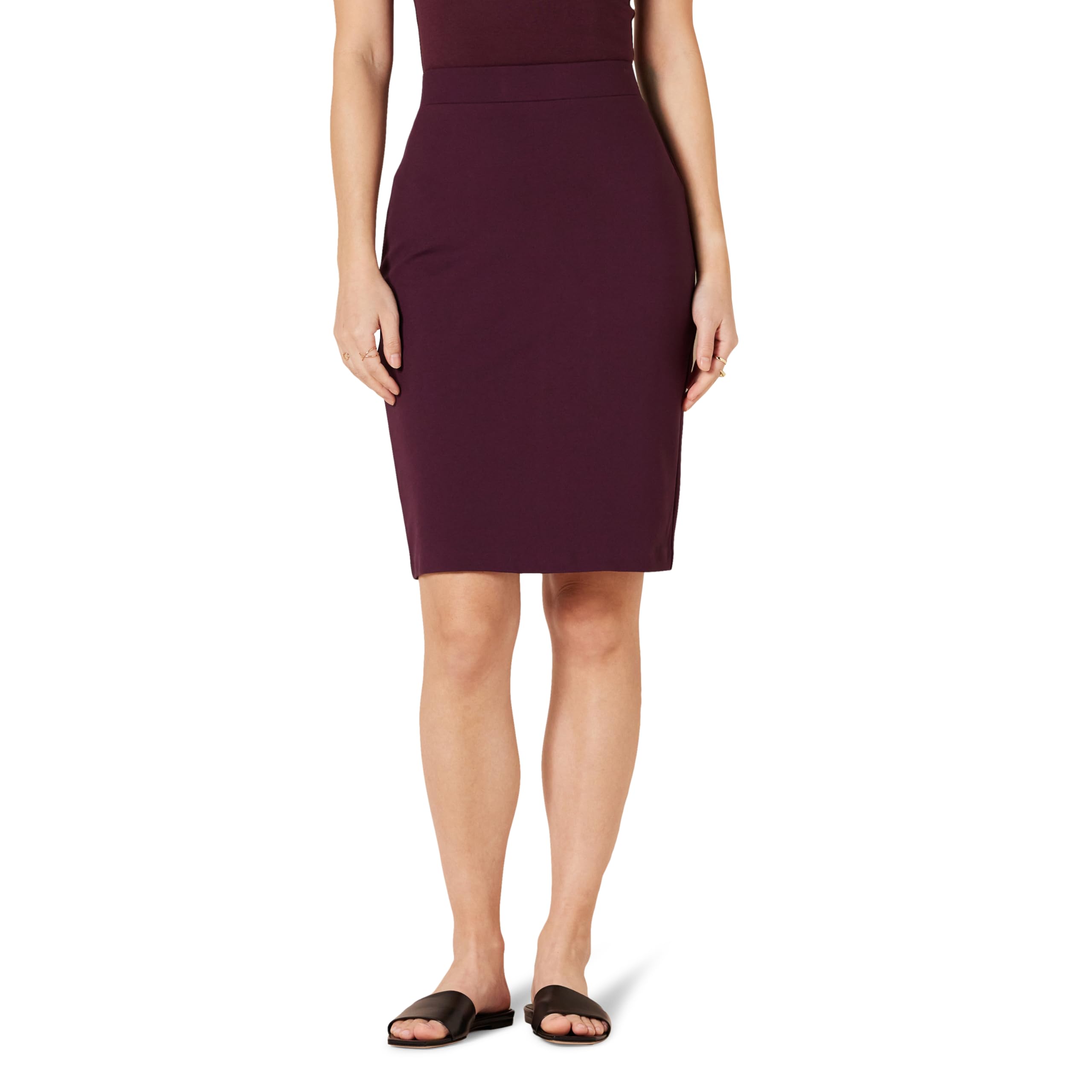 Amazon Essentials Women's Ponte Pull-On Fitted Pencil Skirt, Business Casual, Everyday Wear