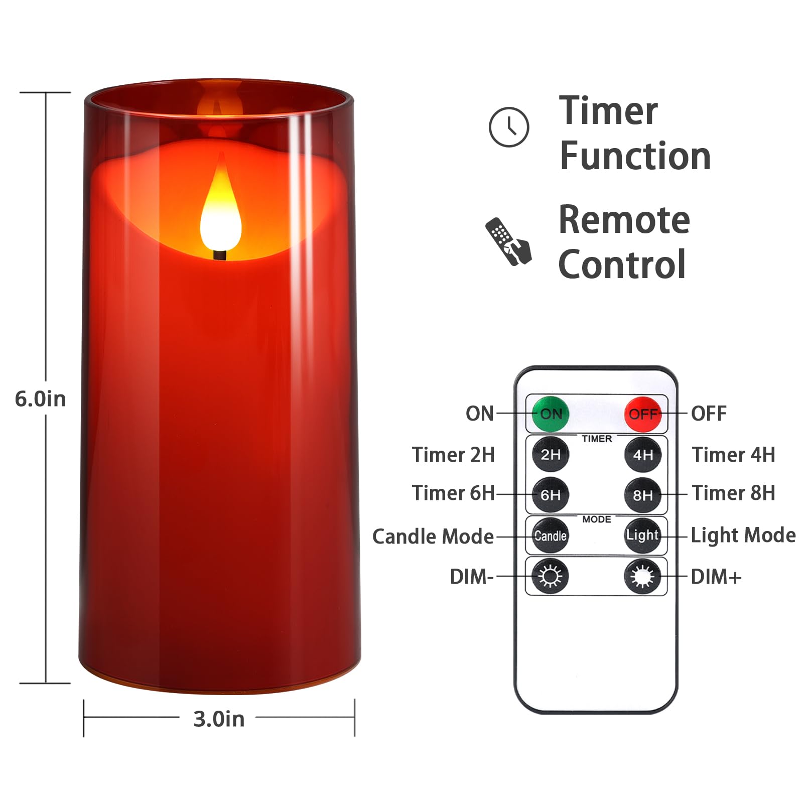 NURADA Flameless Candles with Remote Timer: 3D Wick Battery Operated Led Pillar Acrylic Fake Candle Set for Home Decoration Romantic Ambiance - Gold 2 Pack