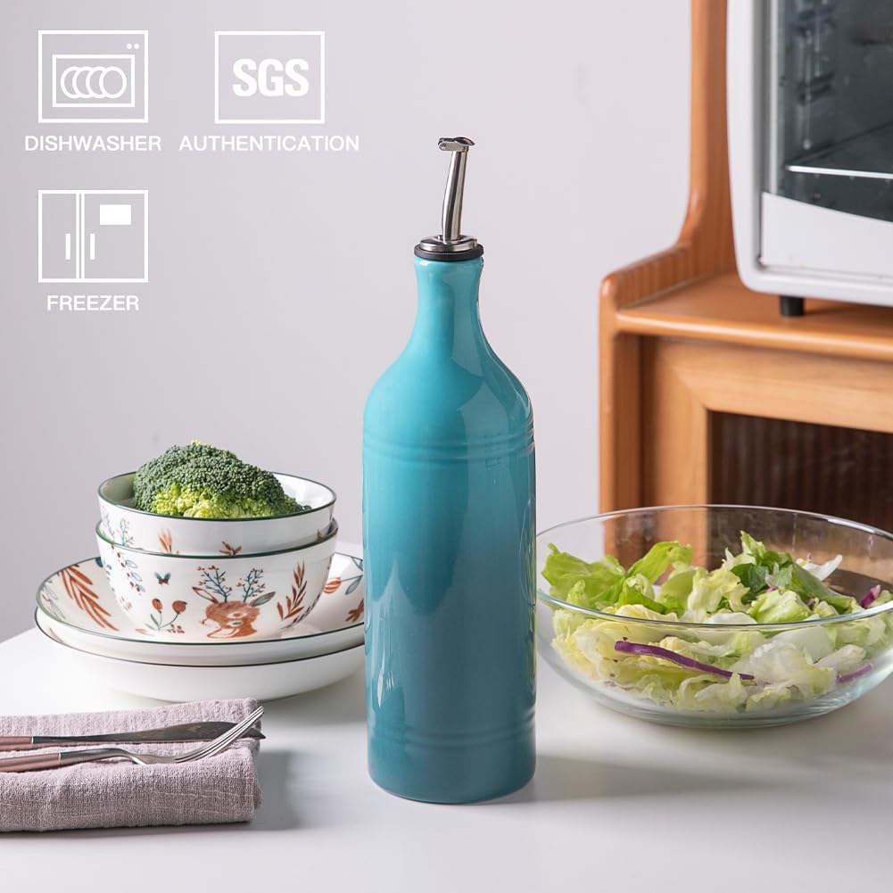 Sweejar Ceramic Olive Oil Dispenser Bottle, Opaque Oil Cruet Protects to Reduce Oxidation, Suitable for Storage Vinegar, Coffee Syrups & Other Liquids, Pack of 1, 15.5 Fl Oz(Beige)