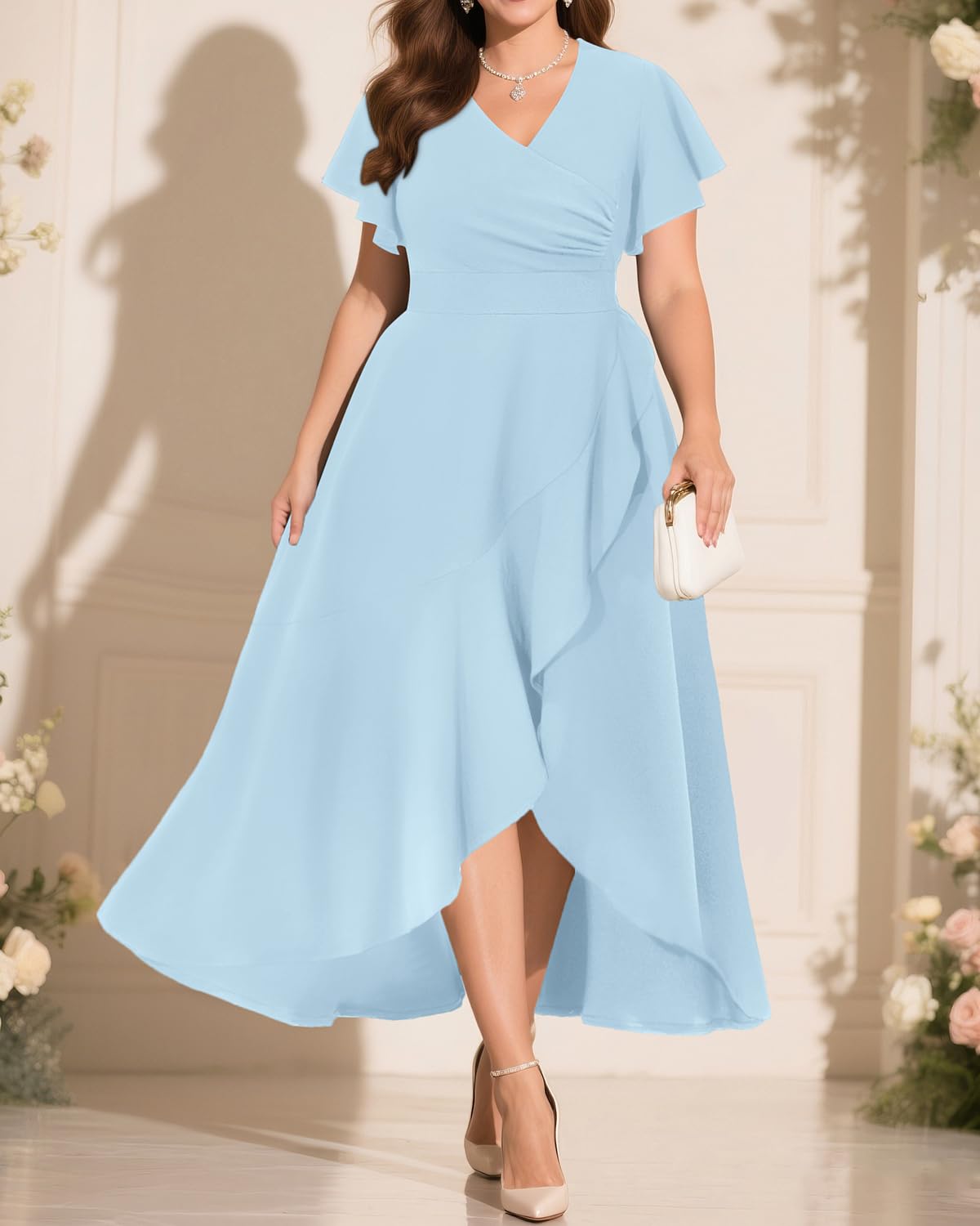 Pinup Fashion Women Plus Size Dresses Wedding Guest - Formal Cocktail Wrap High Low Long Dress