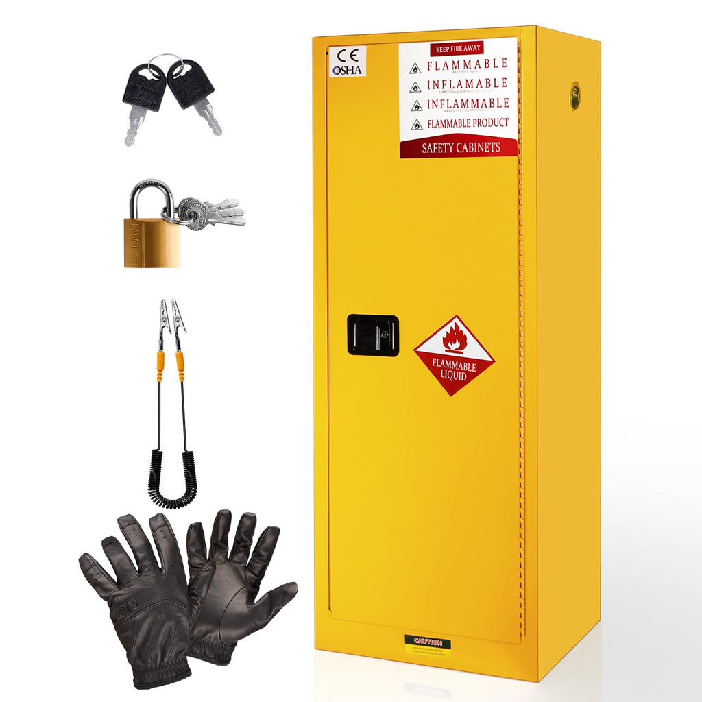 16 Gallon Flammable Storage Cabinet 18"x18"x23", Galvanized Steel, Flammable Safety Cabinet with Adjustable Shelf, for Industrial and Home Use, Yellow