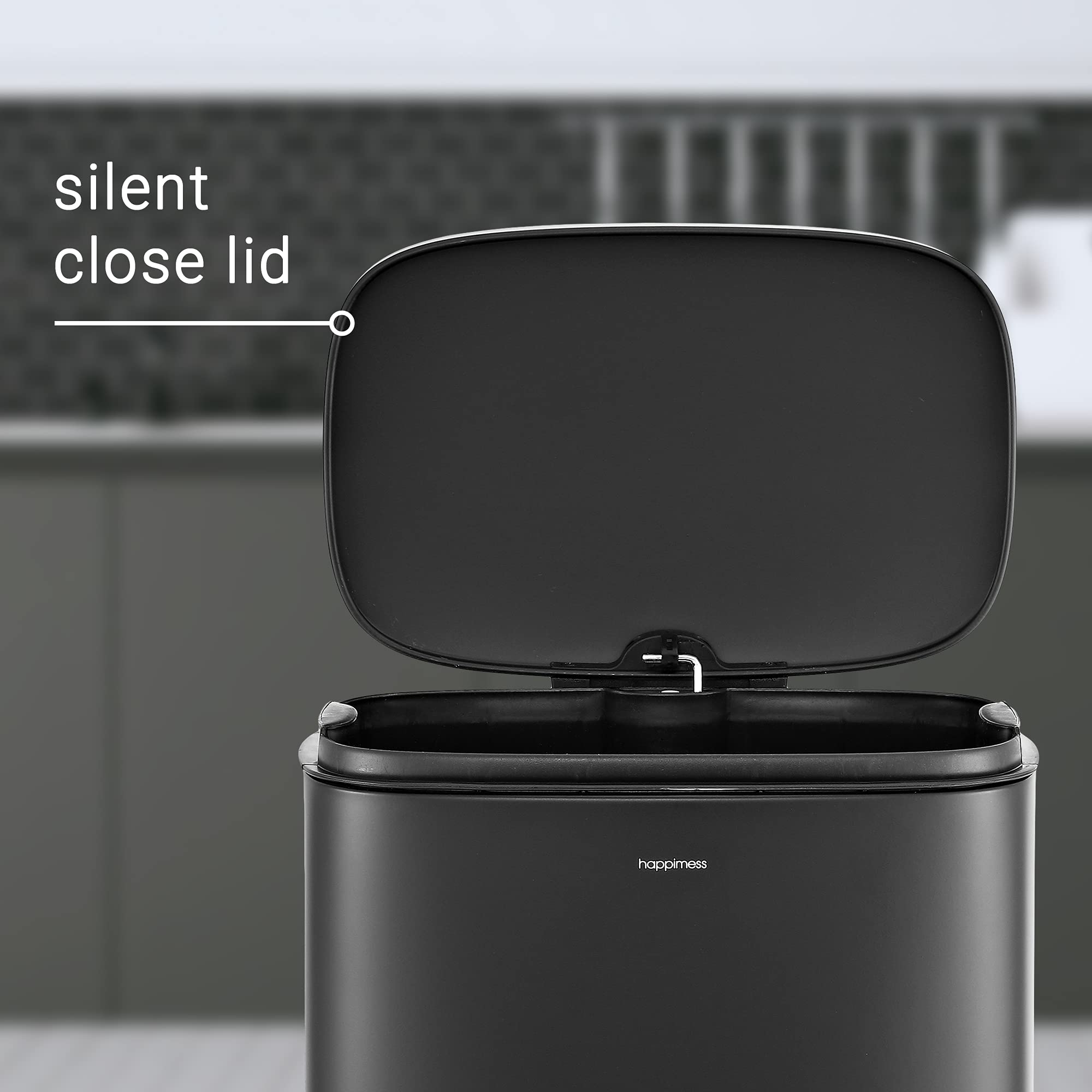 happimess HPM1011B Curtis 8-Gallon Step-Open Trash Can with Soft-Close Lid, Modern, Minimalistic, Fingerprint Proof for Home, Kitchen, Laundry Room, Office, Bedroom, Bathroom, Black