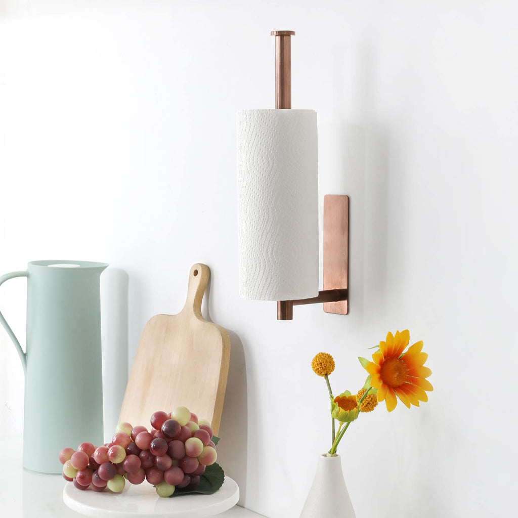 theaoo Paper Towel Holder - Under Cabinet Paper Towel Holder for Kitchen, Adhesive Paper Towel Roll Rack for Bathroom Towel, Wall Mounted Matte Black Paper Towel Rack, SUS304 Stainless Steel(1, Black)