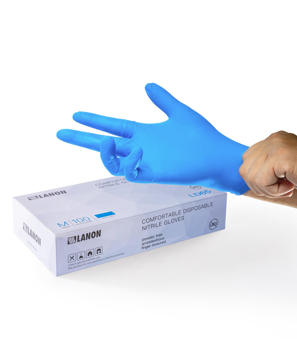 LANON Disposable Nitrile Gloves, Silicone-Free, Food-Safe, Chemical Resistant, Powder-Free, Textured Fingertips, Cooking, Cleaning, Blue, Small