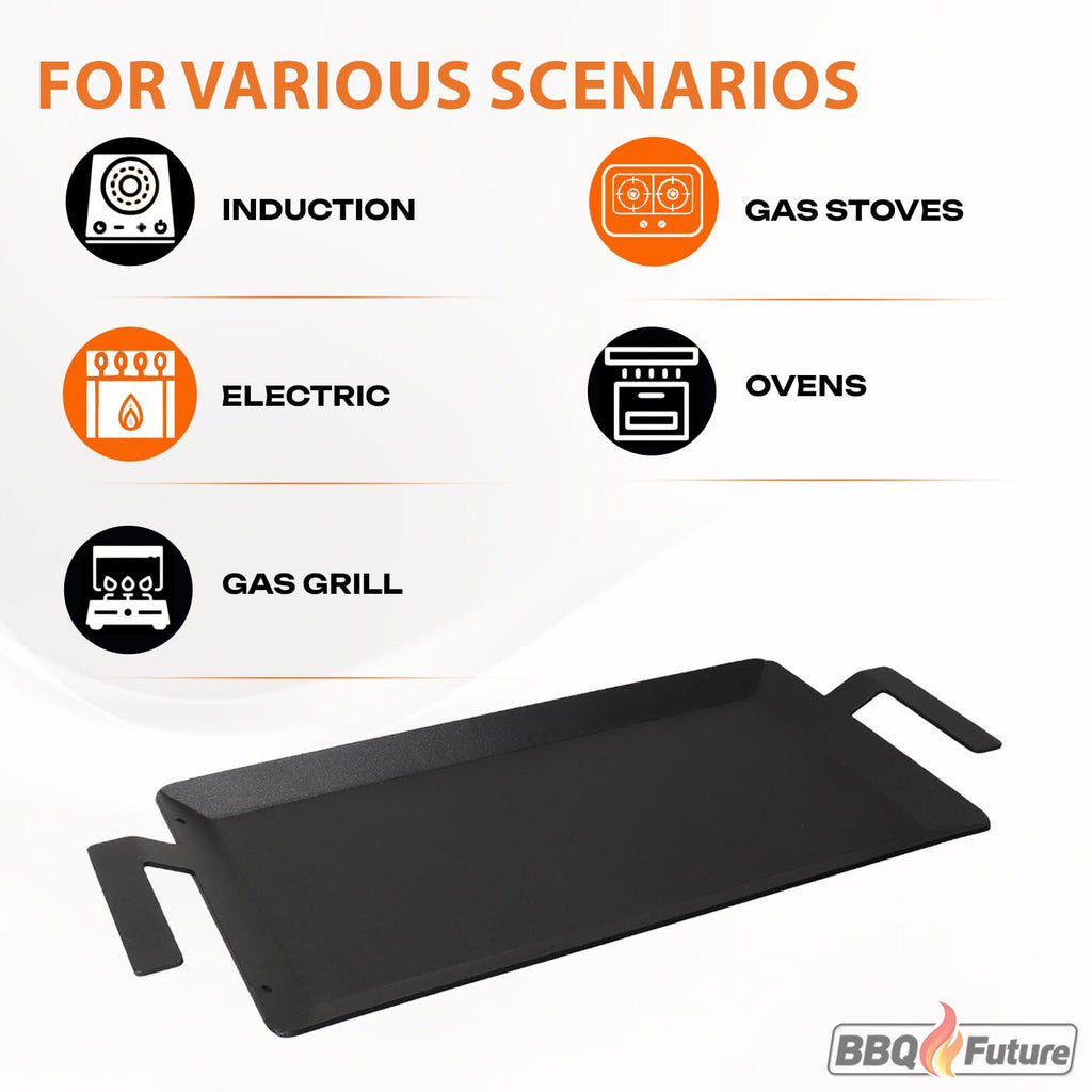 Carbon Steel Griddle for Gas Grill, Double Burner Griddle Compatible with Induction, Stove Top, Electric, Oven - 17" x 10" Professional Cookware for Cooktop, NonStick Griddle Pan