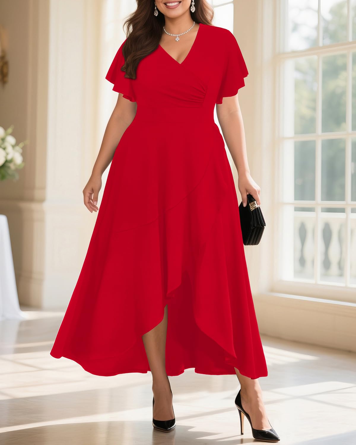 Pinup Fashion Women Plus Size Dresses Wedding Guest - Formal Cocktail Wrap High Low Long Dress