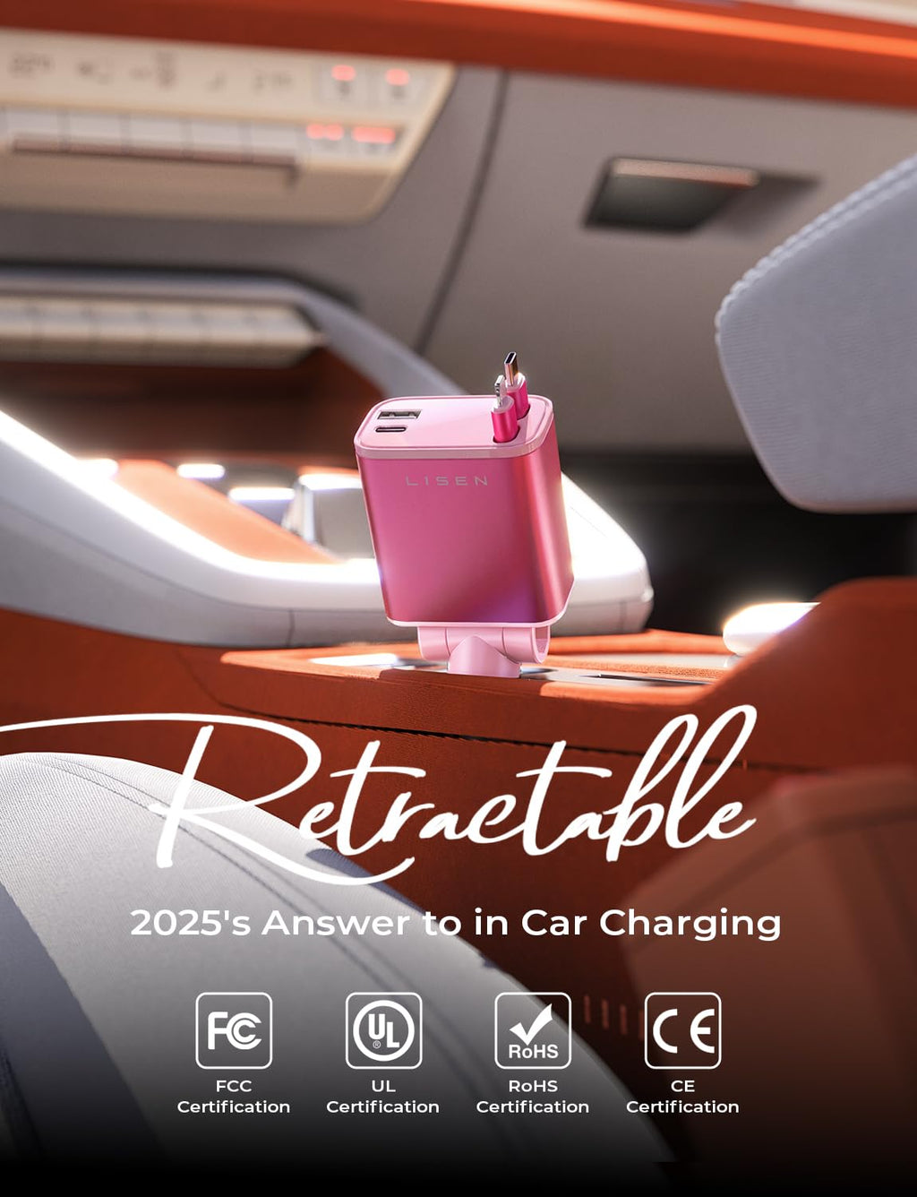 LISEN Retractable Car Charger, 84W Car Charger USB C Fast Charger Adapter for iPhone, Car Accessories for Men Women, Birthday Gifts for Fathers Day for Men Dad Husband, for iPhone 17 16 15 14 13 12 11