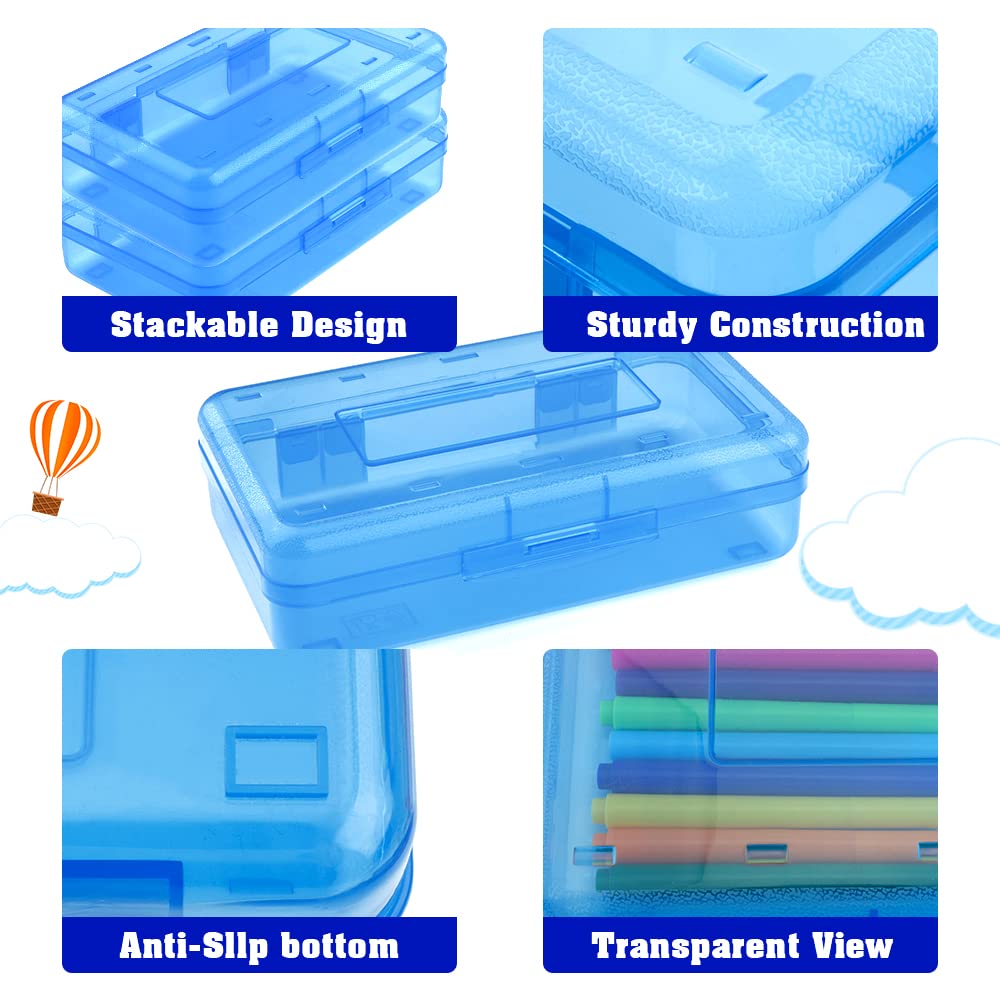 Pencil Case, Pencil Box, Clear Pencil Case, 3 Pack Plastic Pencil Case, Large Capacity Pencil Case, Crayon Box with Snap-tight Lid Stackable Design, Plastic Storage Box for School Office Supplies