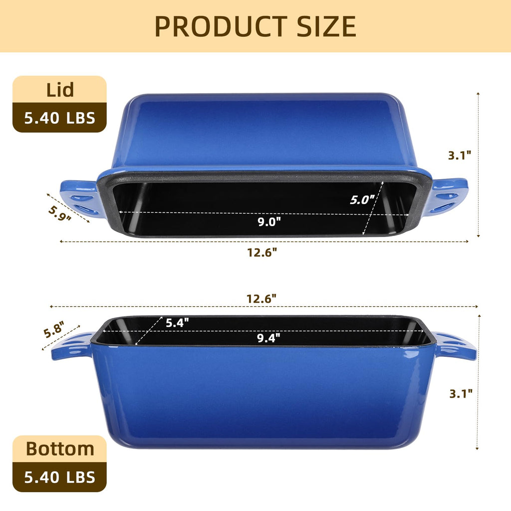 AILITOR 9x5 Enameled Cast Iron Loaf Pan with Lid - 2 in 1 Sourdough Bread Pan for Homemade Baking
