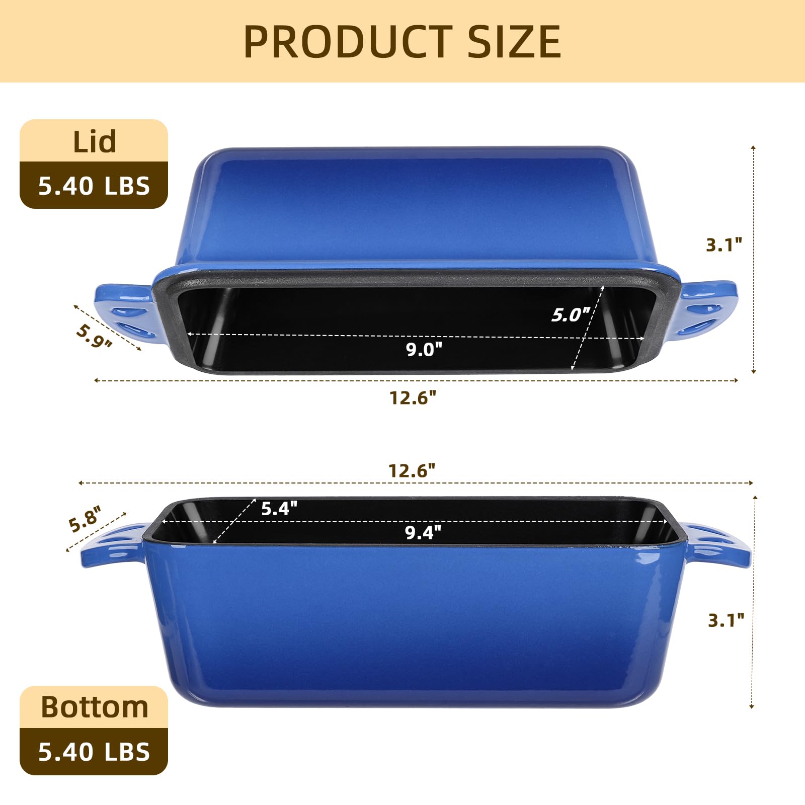 AILITOR 9x5 Enameled Cast Iron Loaf Pan with Lid - 2 in 1 Sourdough Bread Pan for Homemade Baking