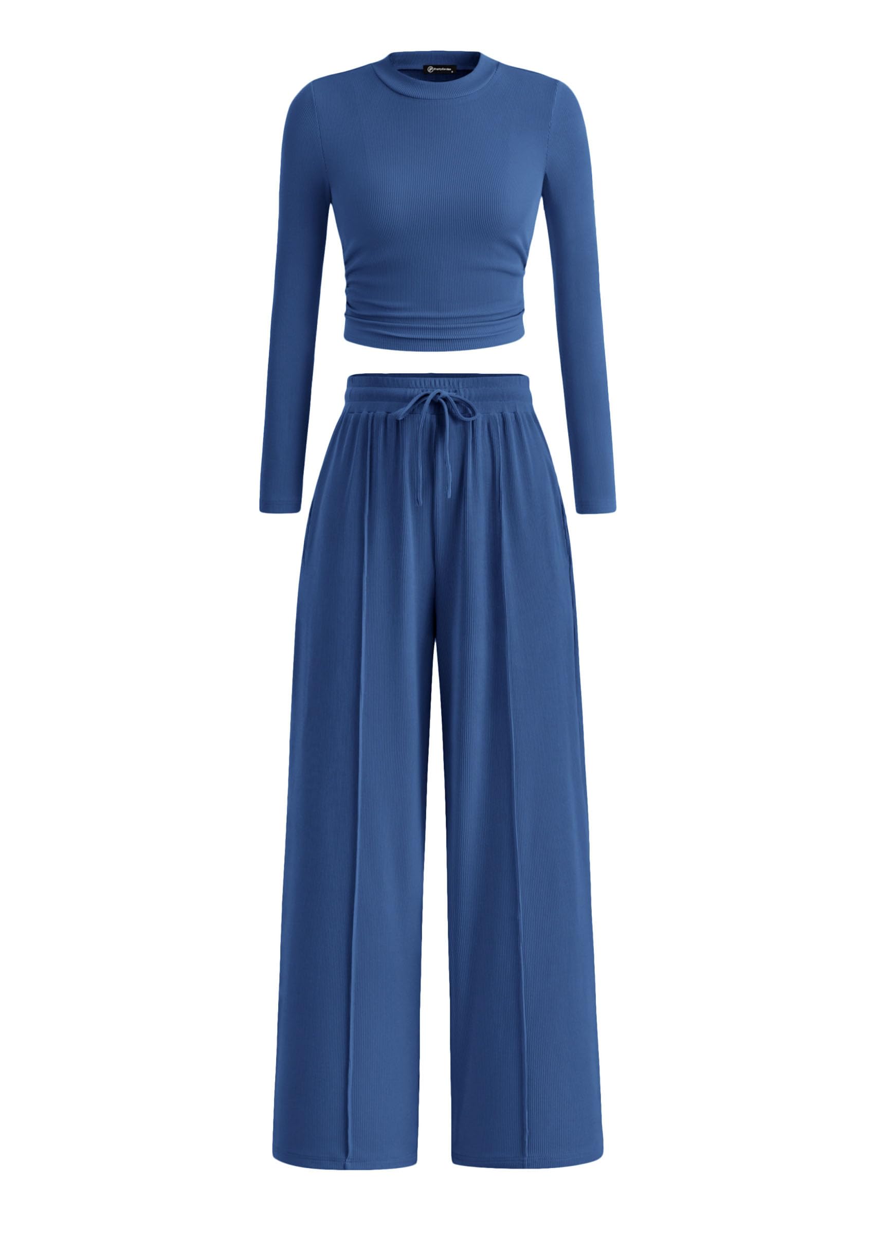 PRETTYGARDEN Women's 2 Piece Sets 2026 Fall Long Sleeve Crop Tops Wide Leg Pants Matching Outfit Tracksuits Spring Clothes