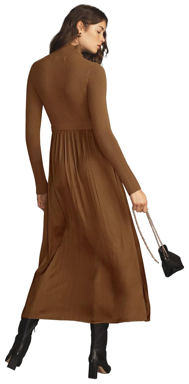 Womens Fall Mock Turtleneck Long Sleeve Ribbed Knit Pullover Tops Fashion Long Maxi Dress