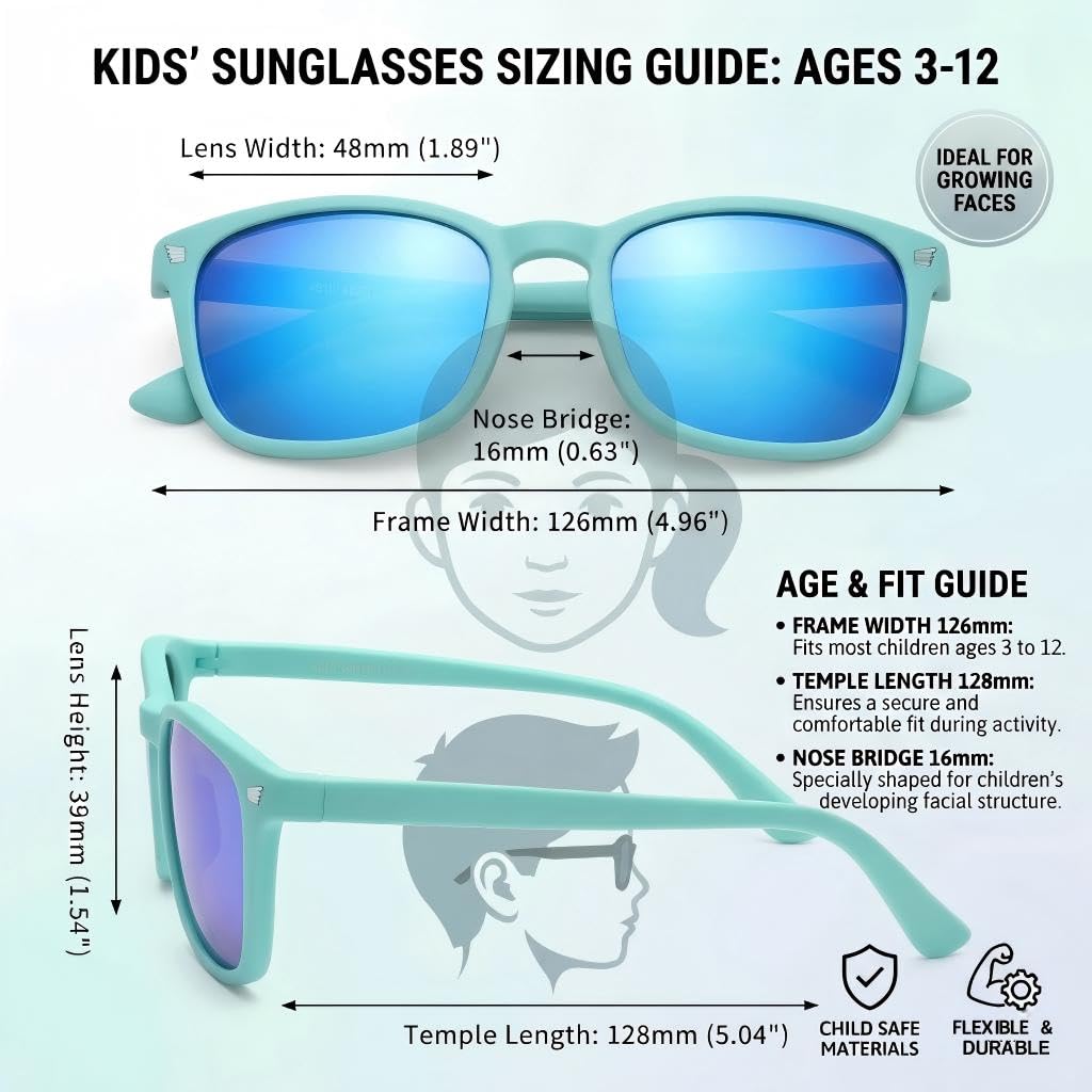 COASION Polarized Kids Sunglasses UV 400 Protection for Girls Boys Classic Retro Style Toddler Shades Age 3-12