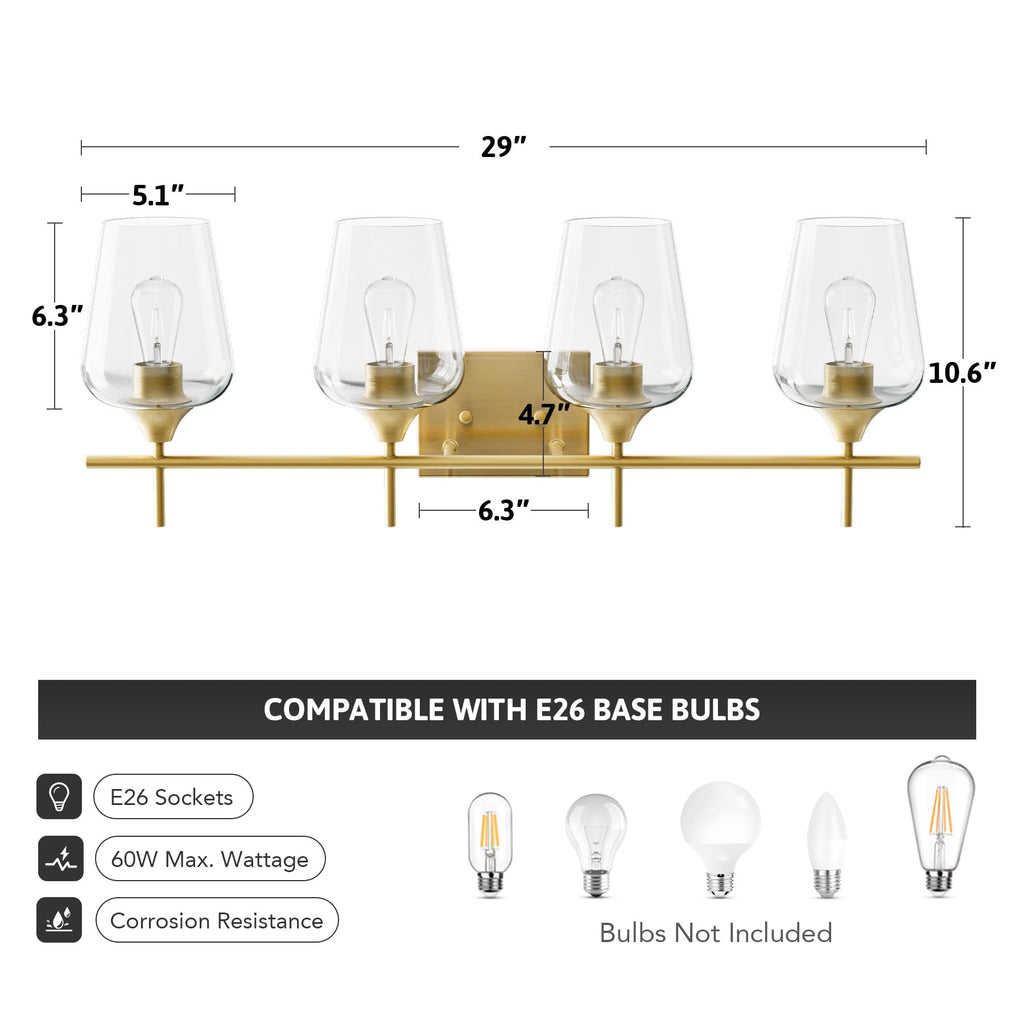 VONLUCE Bathroom Vanity Light, 2 Light Bathroom Light Fixture Over Mirror, Bathroom Wall Lamp with Clear Glass, Modern Brushed Nickel Vanity Lighting fixtures for Bathroom, Bedroom, Hallway