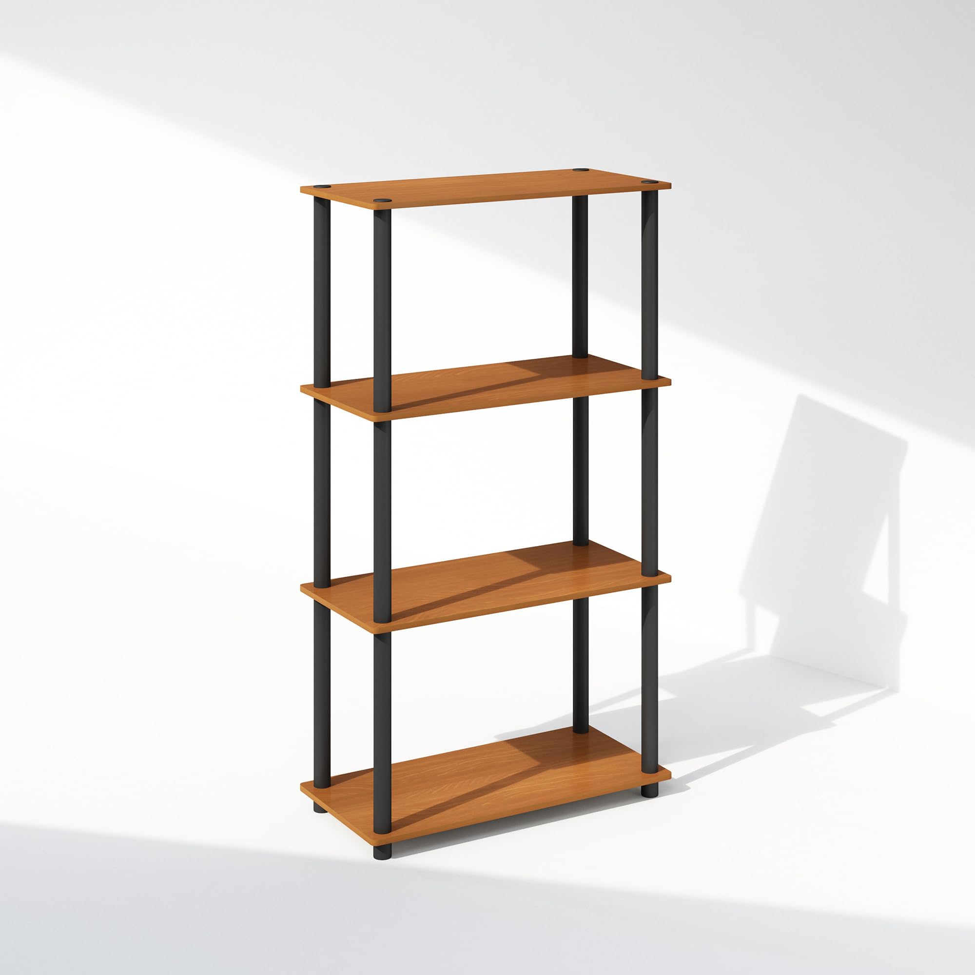 Furinno Turn-N-Tube Book Shelf, 4-Tier Bookshelf, Bookcase with Multipurpose Compact Display Rack, 11.6 x 23.6 x 43.2, for Living Room, Bedroom, Home Office, Americano/Black