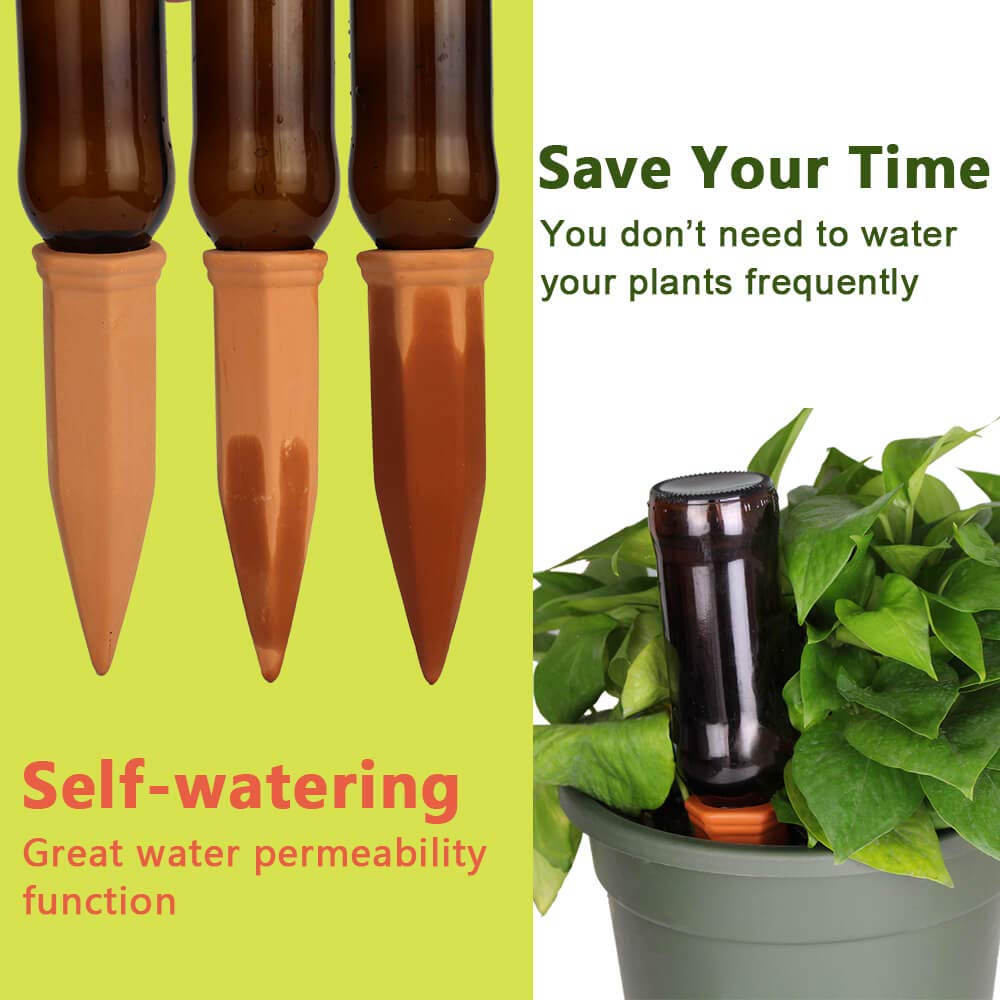 vensovo Terracotta Self Watering Spikes - 24 Pcs Potted Plant Watering Devices Vacation Self-Watering Stakes for Outdoor, Indoor Plants, Wine Bottle