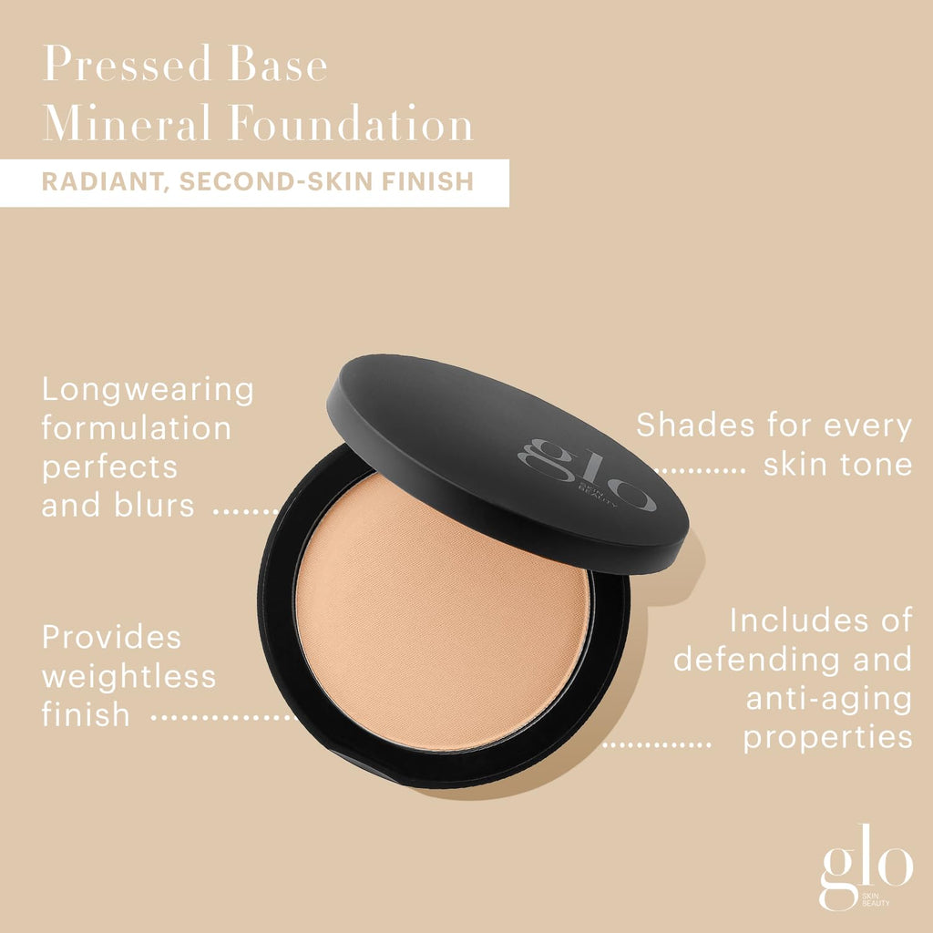 Glo Skin Beauty Pressed Base Powder Foundation, Beige – Buildable Sheer to Full Coverage, Long Wear Face Powder Compact, Pressed Powder Makeup for Smooth, Semi-Matte Finish