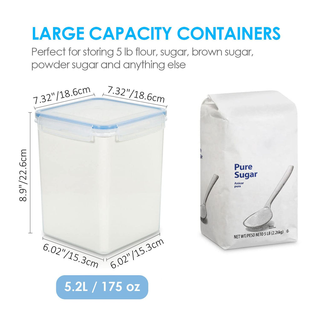 Vtopmart Food Storage Containers 2.5L / 84.5oz, 4 Pieces BPA Free Plastic Airtight Canister for Flour, Sugar, Baking Supplies, with 4 Measuring Cups and 24 Labels, Black