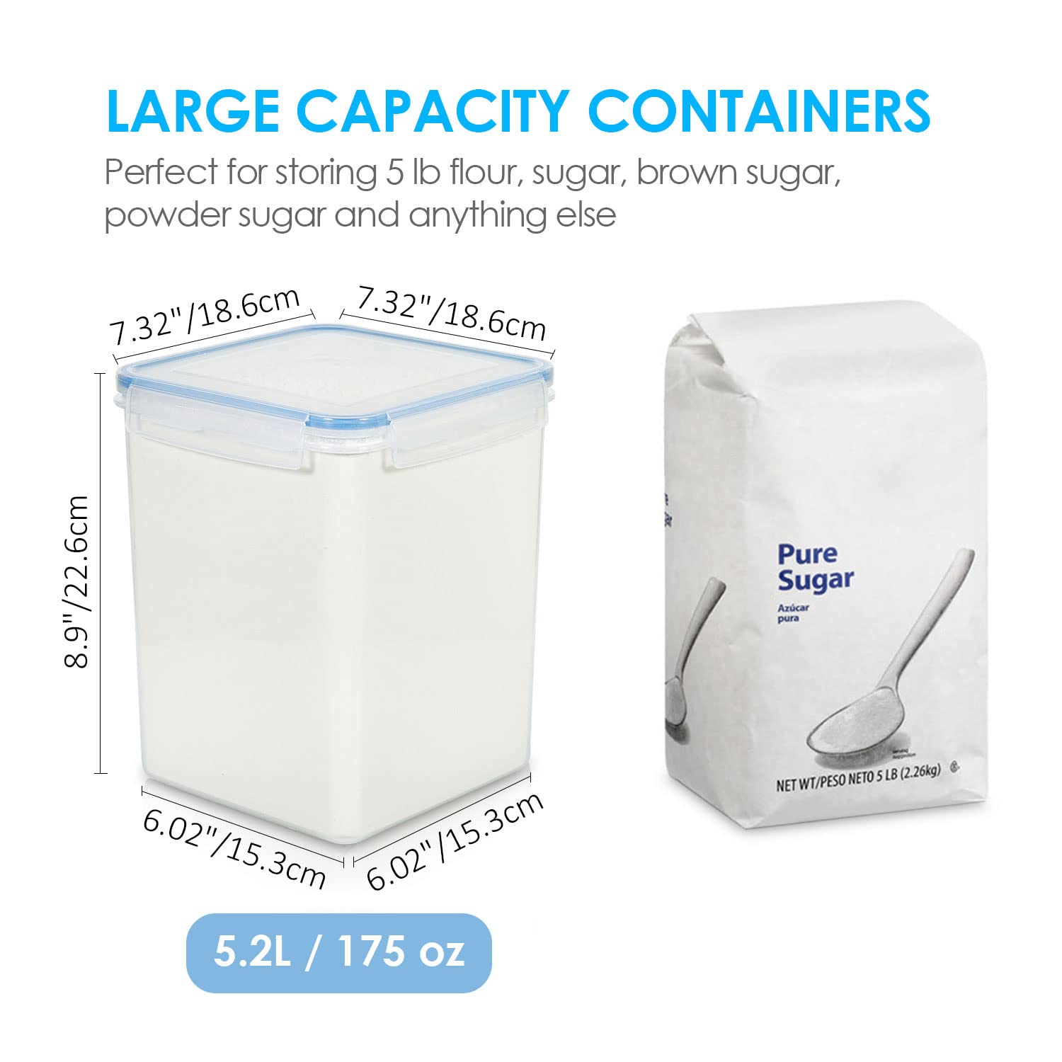 Vtopmart Food Storage Containers 2.5L / 84.5oz, 4 Pieces BPA Free Plastic Airtight Canister for Flour, Sugar, Baking Supplies, with 4 Measuring Cups and 24 Labels, Black